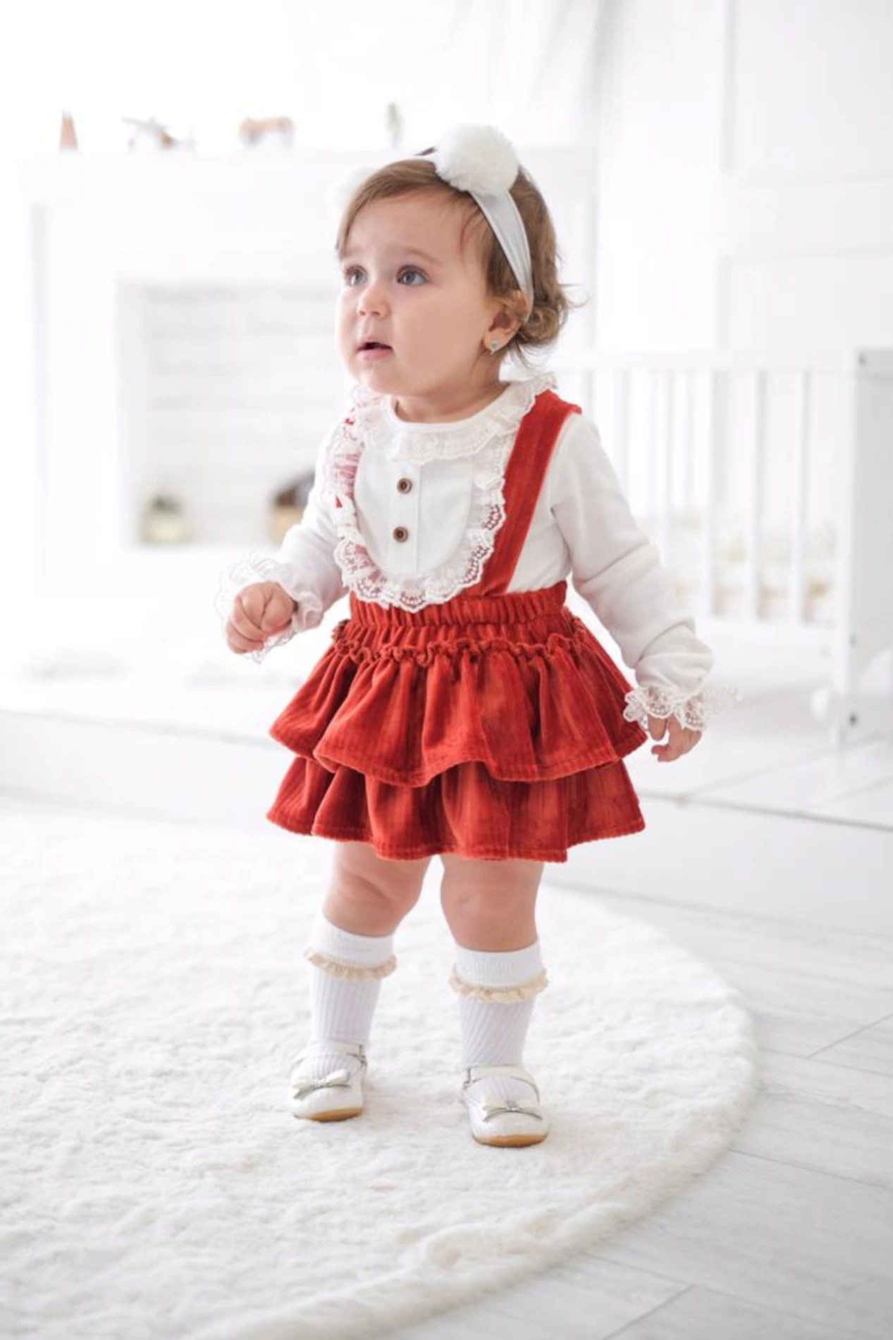 Linda Kız Bebek Kadife Kumaş Bodyli Romper Set