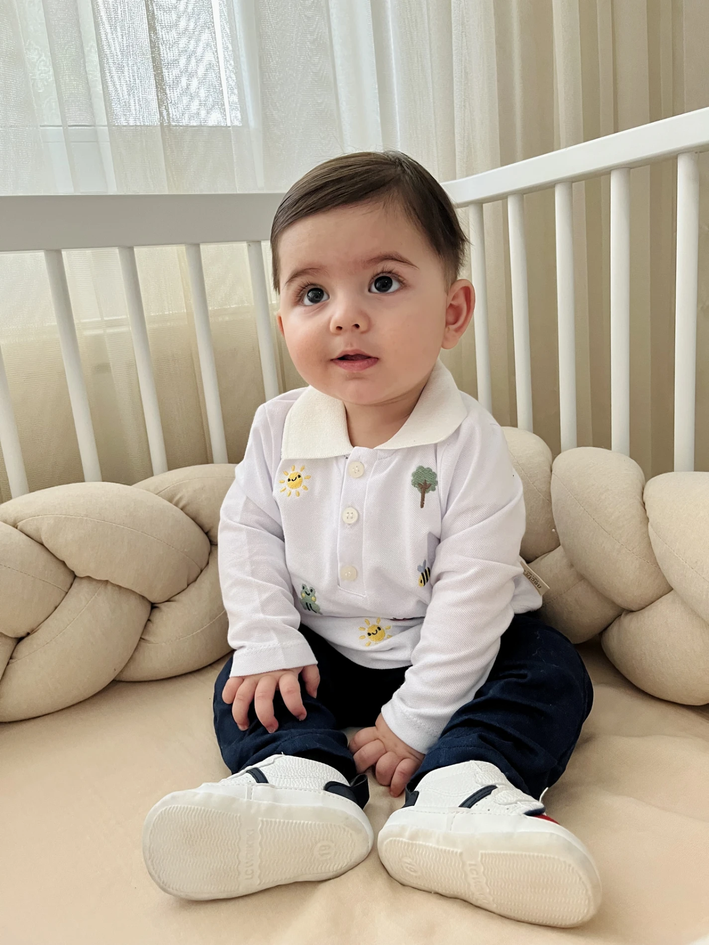 Sevimli Figürler Baskılı Polo Yaka Keten Pantalonlu 2’li Cool Takım