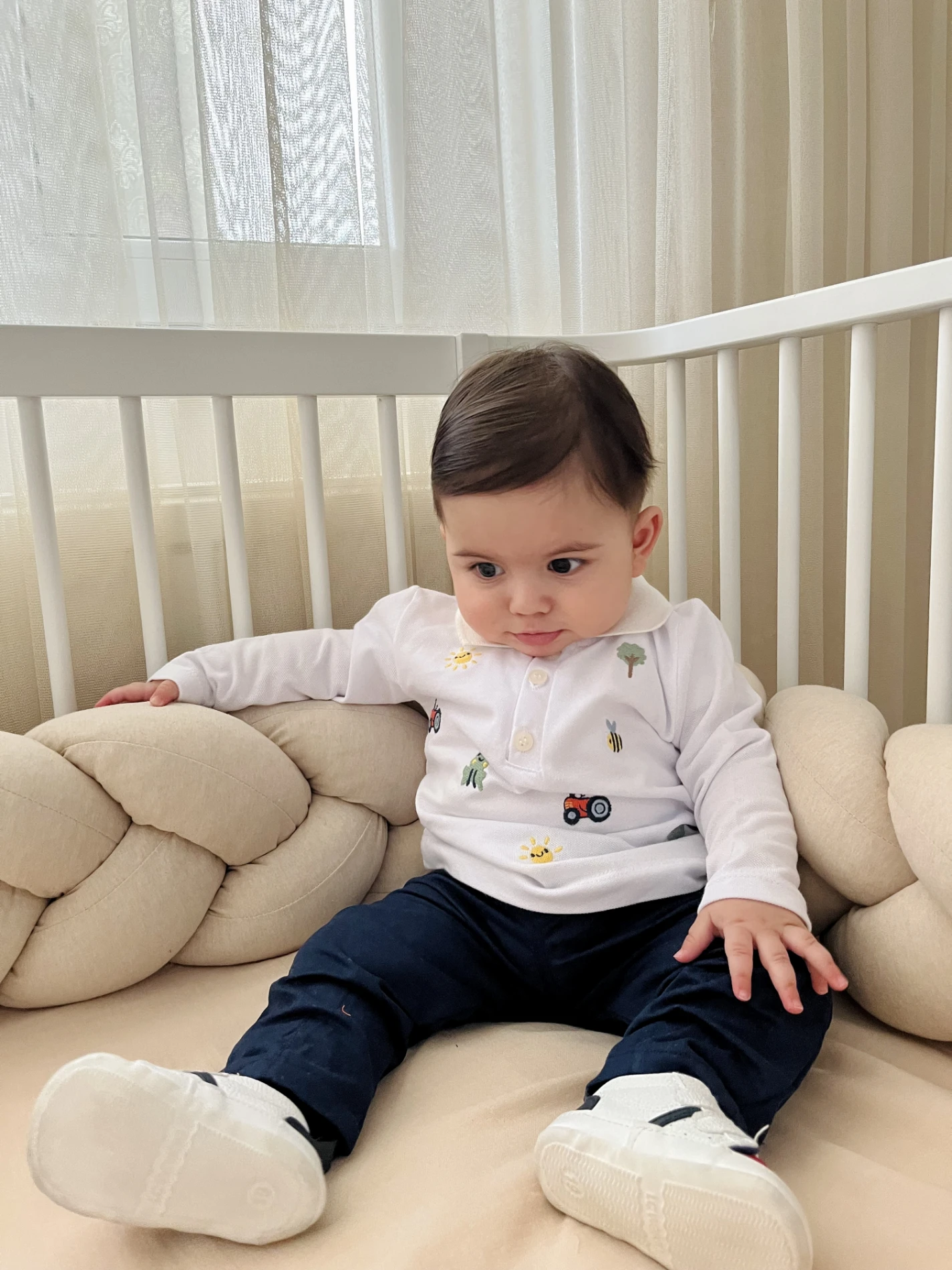 Sevimli Figürler Baskılı Polo Yaka Keten Pantalonlu 2’li Cool Takım