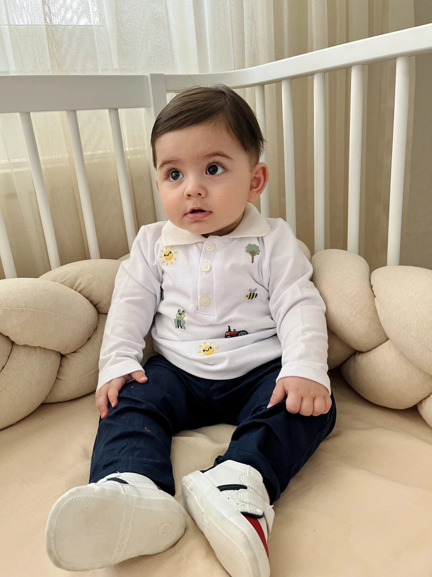 Sevimli Figürler Baskılı Polo Yaka Keten Pantalonlu 2’li Cool Takım