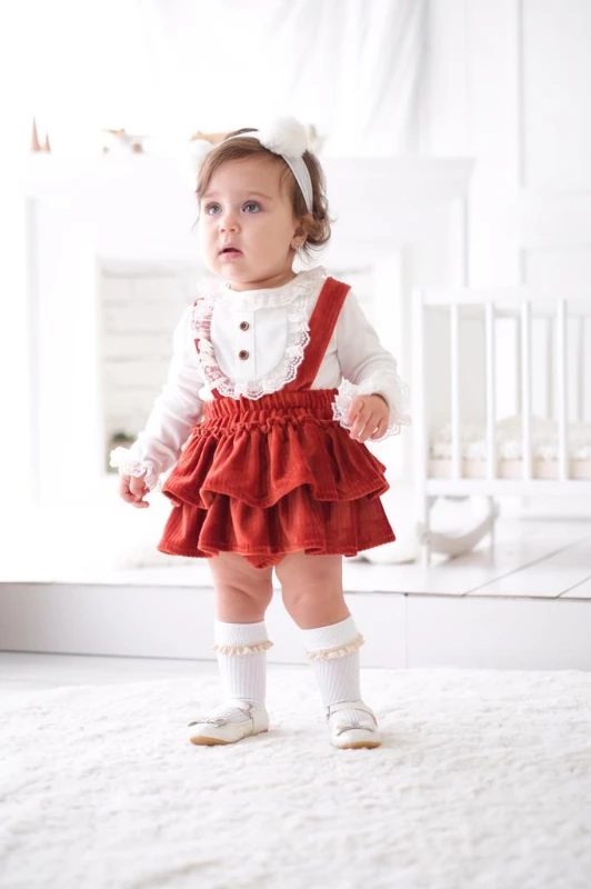 Linda Kız Bebek Kadife Kumaş Bodyli Romper Set