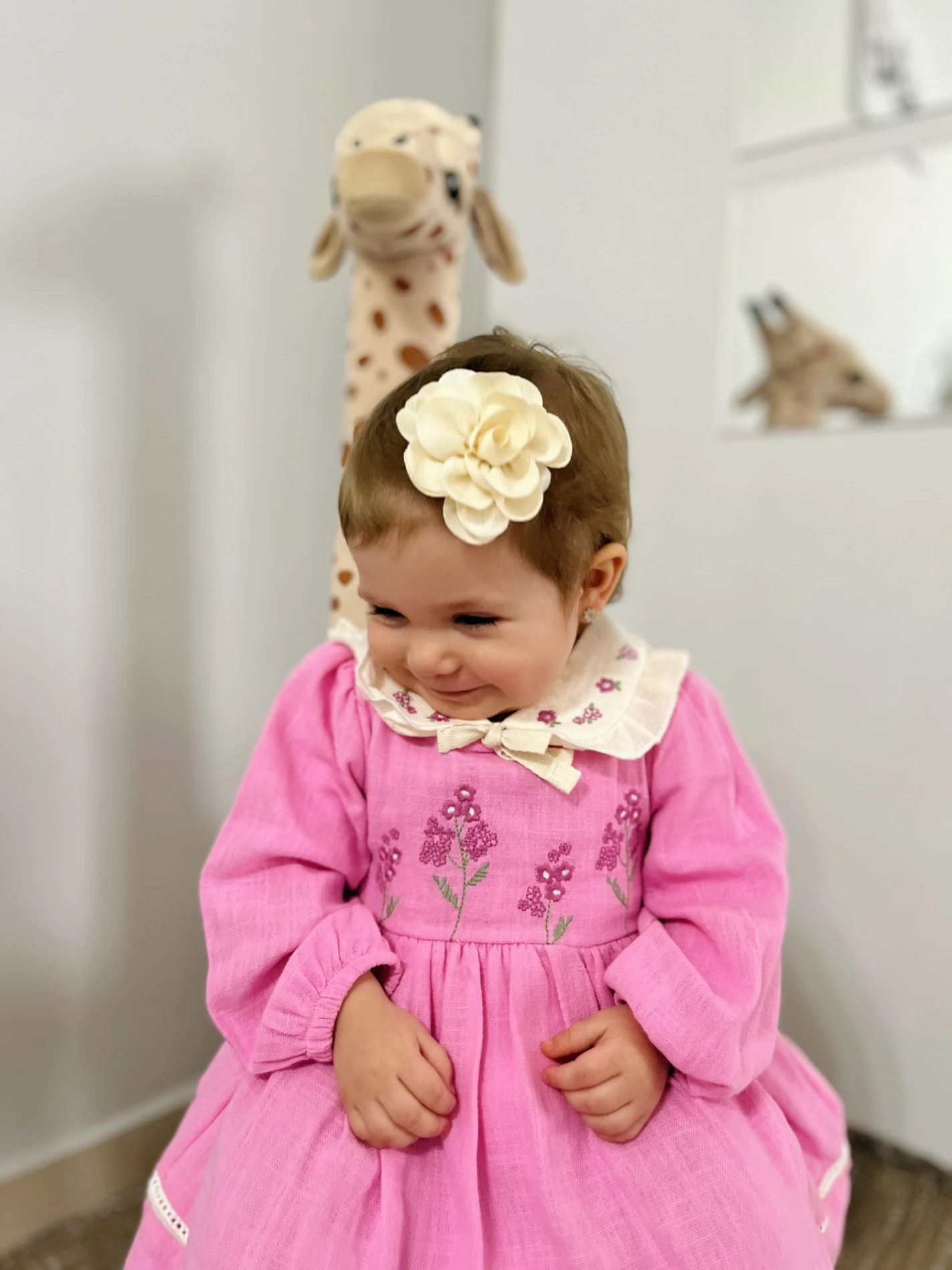 Elisa Çiçek Nakışlı Bebe Yakalı %100 Müslin Kumaş Premium Kalite Elbise