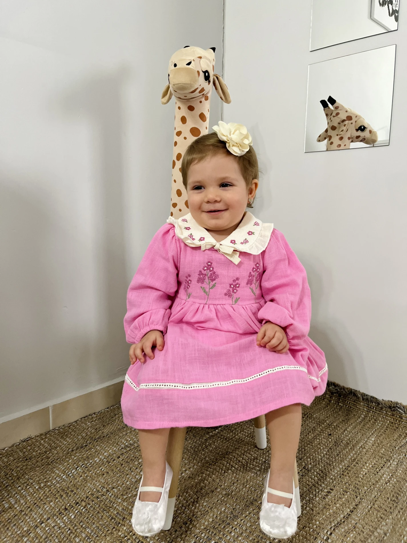 Elisa Çiçek Nakışlı Bebe Yakalı %100 Müslin Kumaş Premium Kalite Elbise