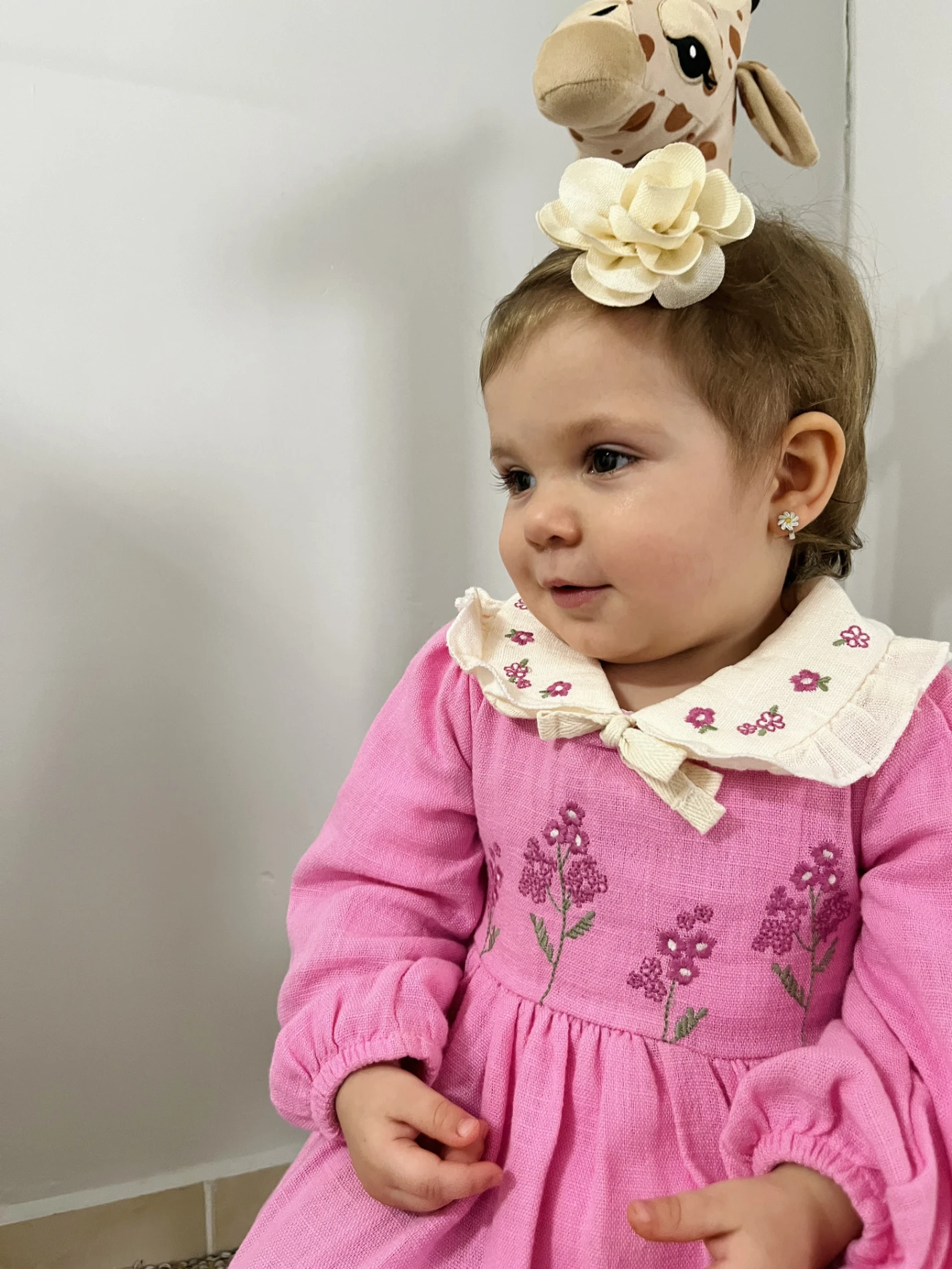 Elisa Çiçek Nakışlı Bebe Yakalı %100 Müslin Kumaş Premium Kalite Elbise