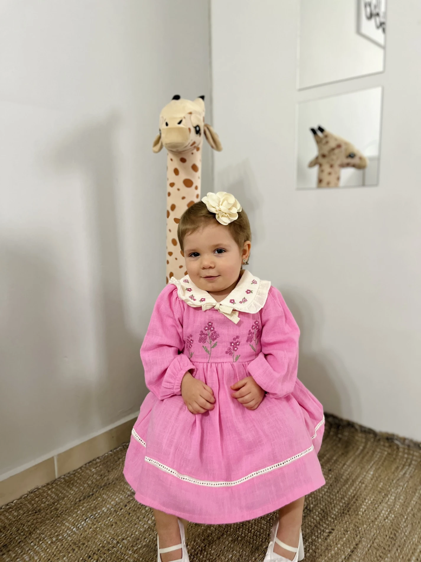 Elisa Çiçek Nakışlı Bebe Yakalı %100 Müslin Kumaş Premium Kalite Elbise