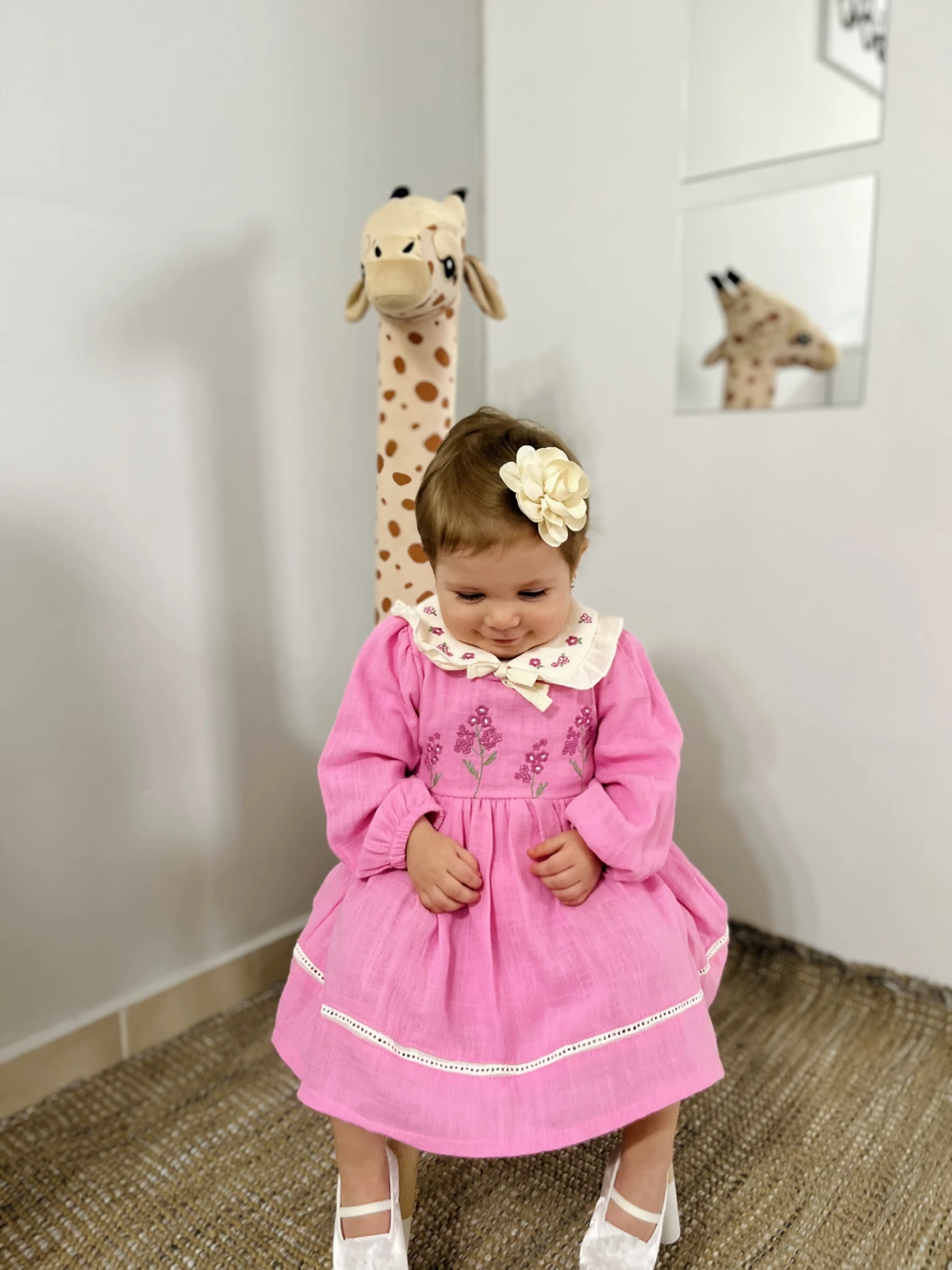 Elisa Çiçek Nakışlı Bebe Yakalı %100 Müslin Kumaş Premium Kalite Elbise
