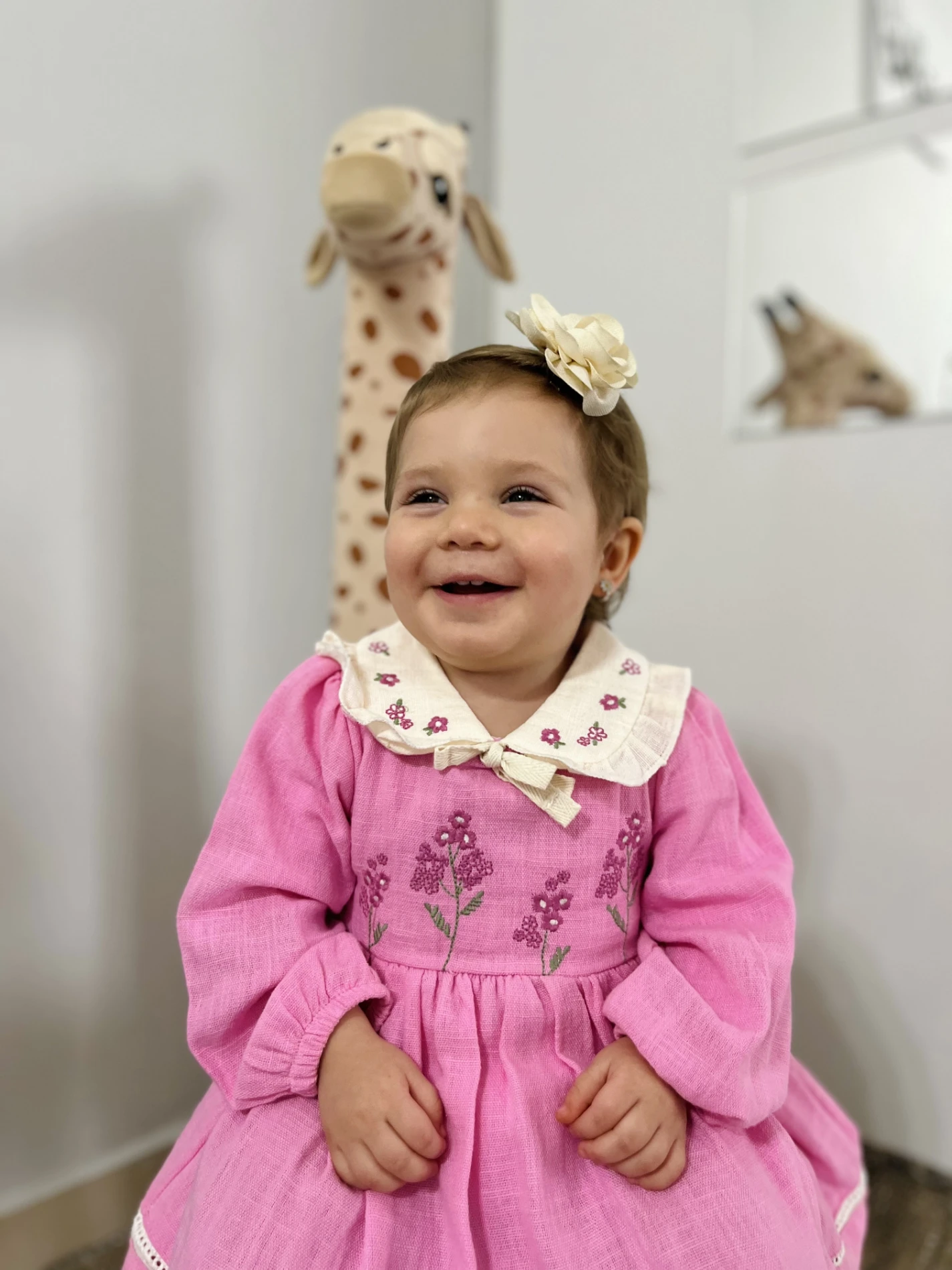 Elisa Çiçek Nakışlı Bebe Yakalı %100 Müslin Kumaş Premium Kalite Elbise