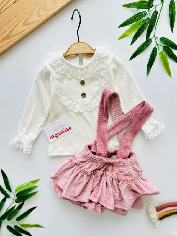 Linda Kız Bebek Kadife Kumaş Bodyli Romper Set