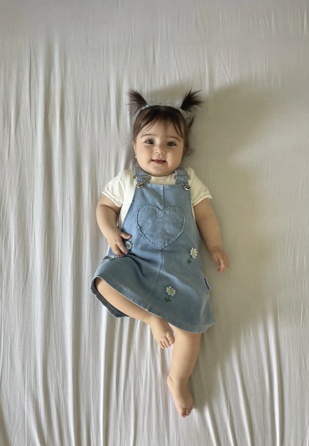 Papatya Nakışlı Likralı Yumuşacık Kumaş Kot Jile Elbiseli Fırfır Kollu Tişörtlü 2’li Elbise Set