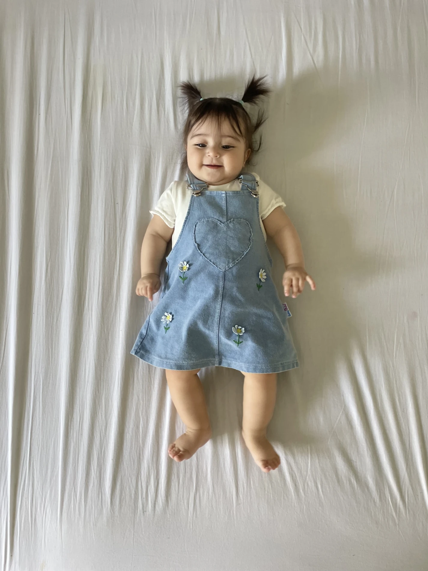 Papatya Nakışlı Likralı Yumuşacık Kumaş Kot Jile Elbiseli Fırfır Kollu Tişörtlü 2’li Elbise Set