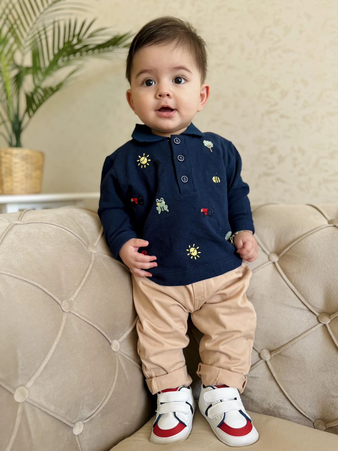 Sevimli Figürler Baskılı Polo Yaka Keten Pantalonlu 2’li Cool Takım