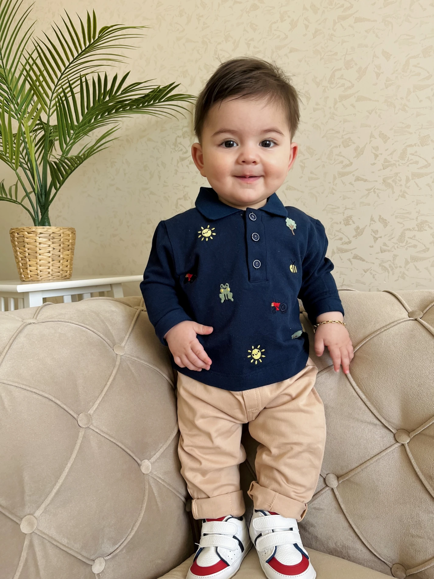 Sevimli Figürler Baskılı Polo Yaka Keten Pantalonlu 2’li Cool Takım