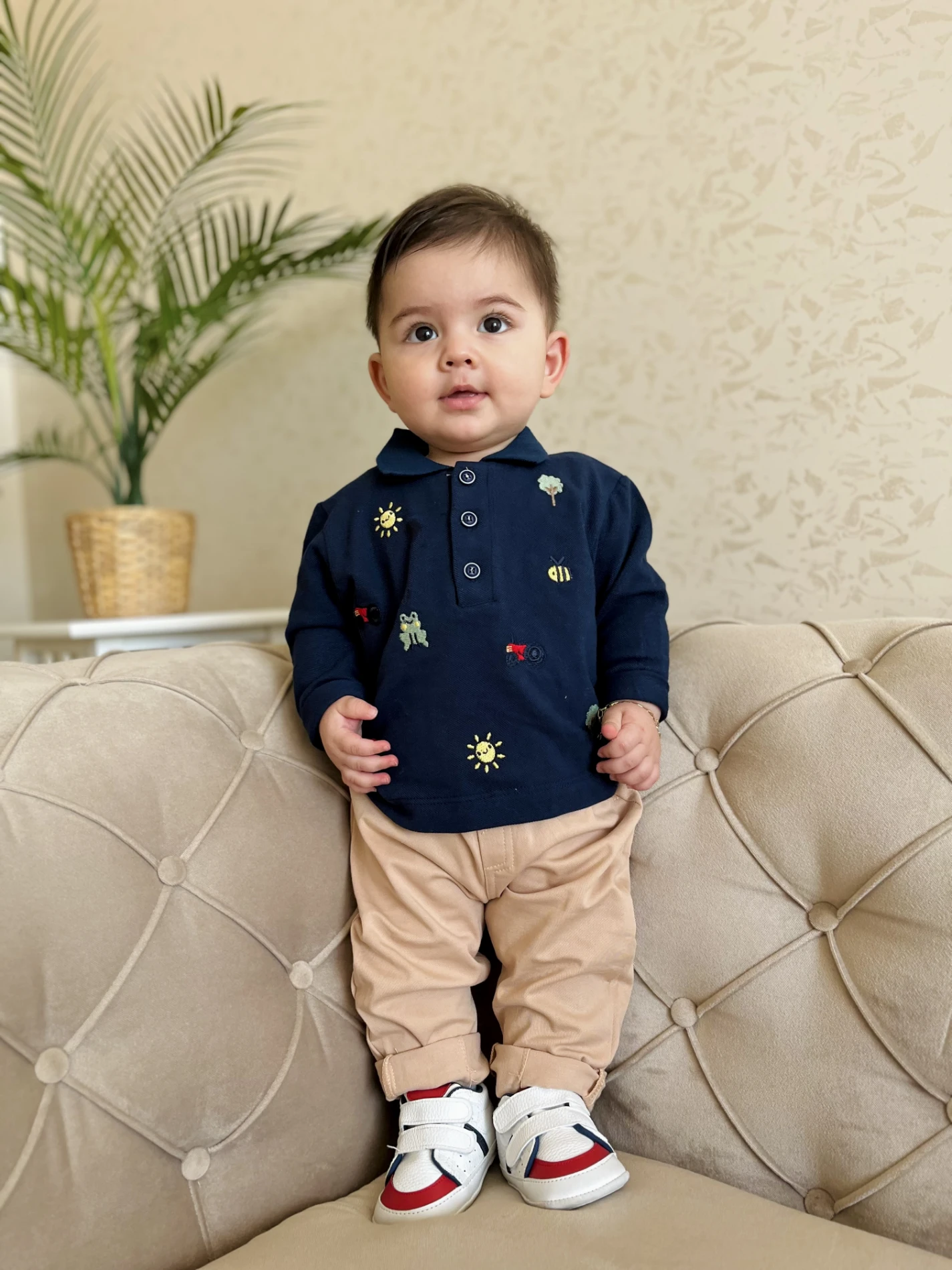 Sevimli Figürler Baskılı Polo Yaka Keten Pantalonlu 2’li Cool Takım