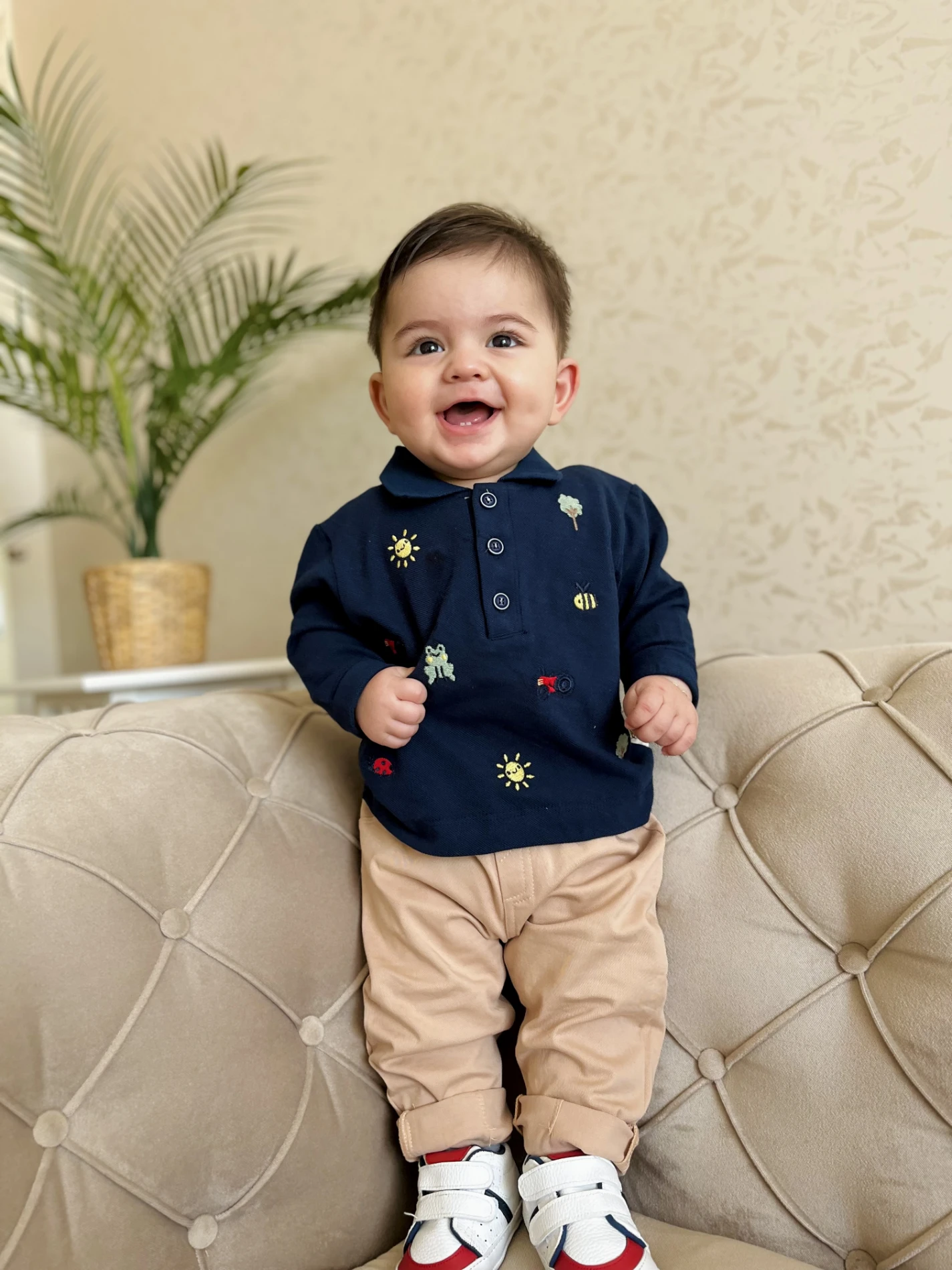 Sevimli Figürler Baskılı Polo Yaka Keten Pantalonlu 2’li Cool Takım