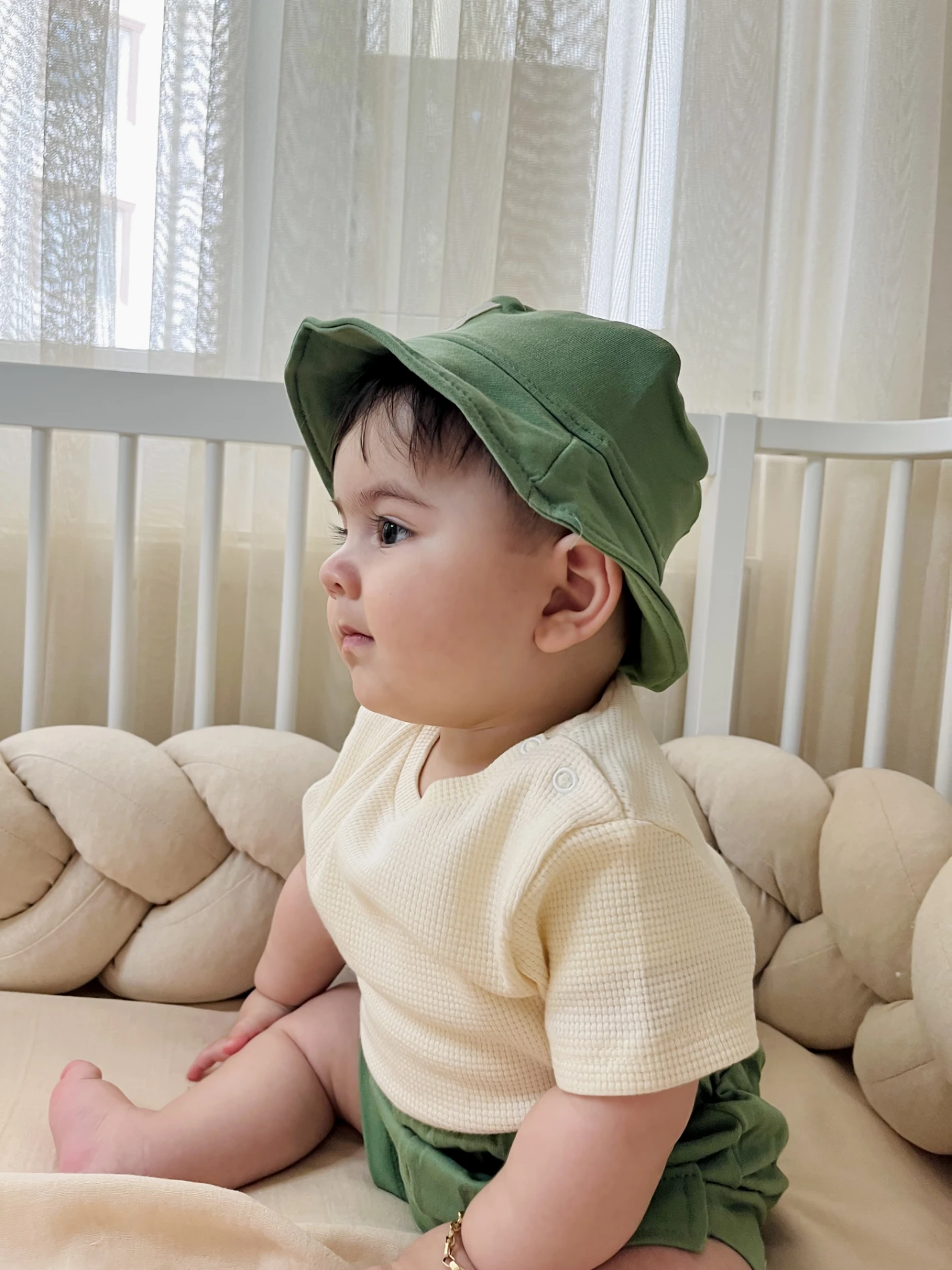 Safari Bucket Şapkalı Cep Detaylı Şortlu Waffle Kumaş Tişörtlü 3’lü Set