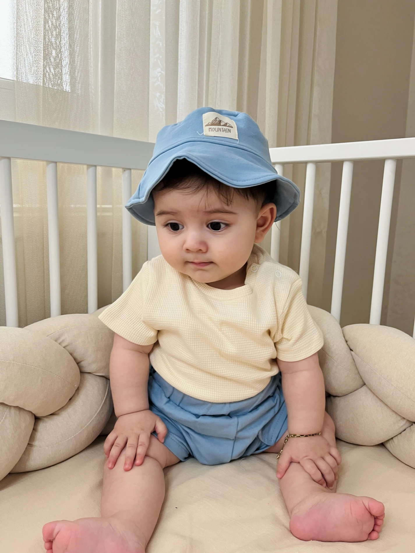 Safari Bucket Şapkalı Cep Detaylı Şortlu Waffle Kumaş Tişörtlü 3’lü Set