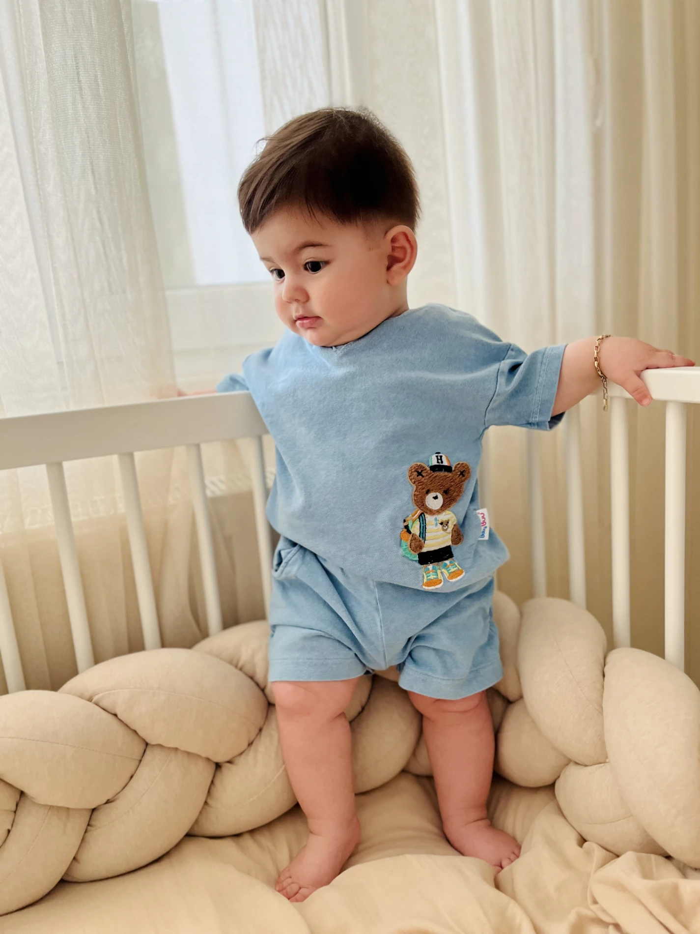 Sevimli Teddy  Nakışlı    %100 Pamuk Likralı Esnek Kumaş 2’li Takım