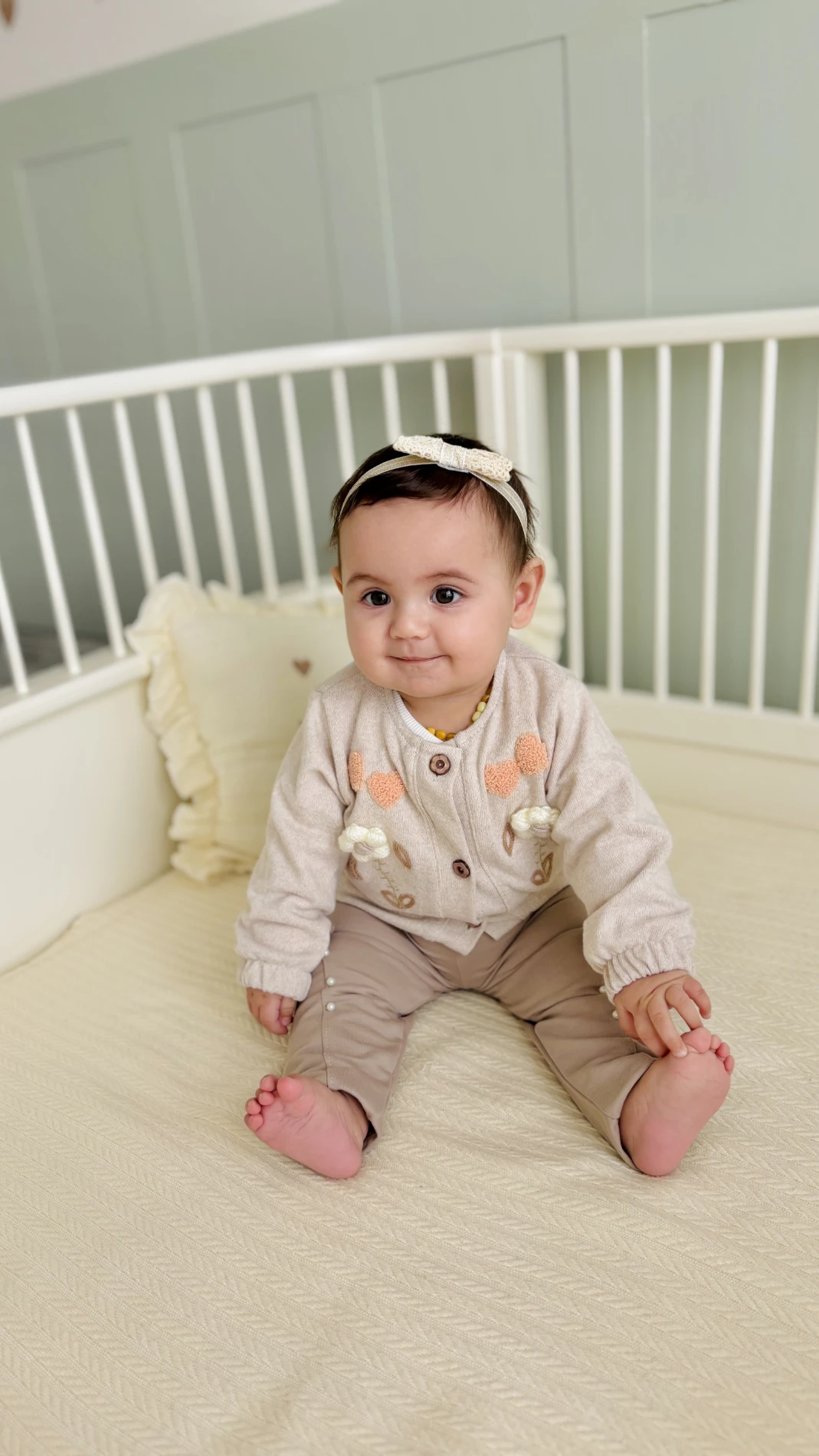Örgü Çiçek Nakış Detaylı Premium Kalite  İnci Pantalonlu Uzun Kollu Badili %100 Pamuk 3’lü Takım