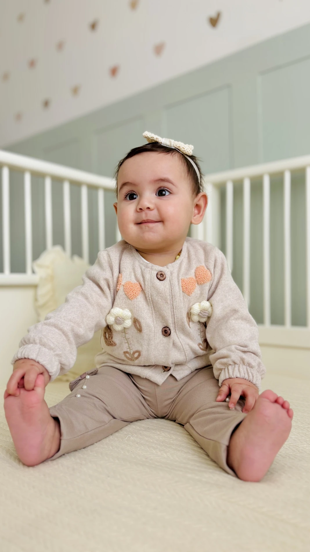 Örgü Çiçek Nakış Detaylı Premium Kalite  İnci Pantalonlu Uzun Kollu Badili %100 Pamuk 3’lü Takım