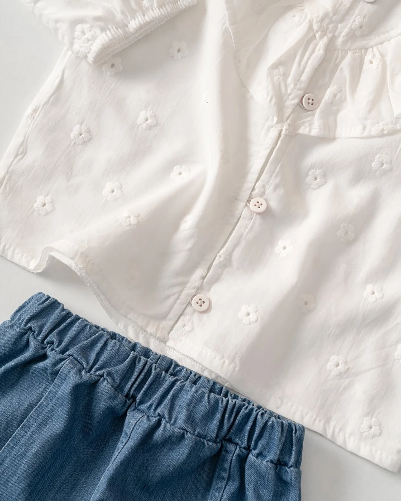 Fırfırlı Gömlekli Kot Pantalonlu Fiyonk Detaylı Premium Kalite 2’li Kız Bebek Takım