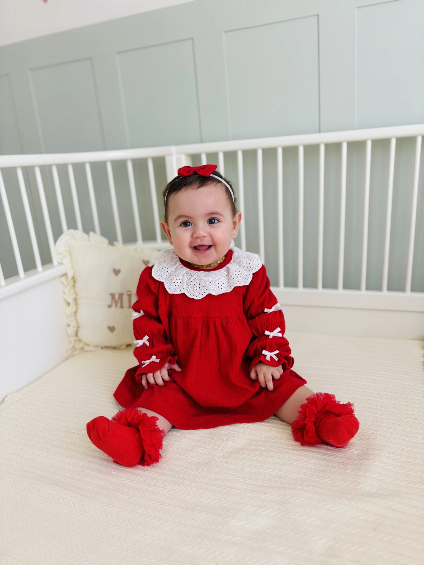 Flora  Fisto Yaka Detaylı Fiyonk Kollu %100 Pamuk Premium Kalite Bandanalı 2’li Elbise Set