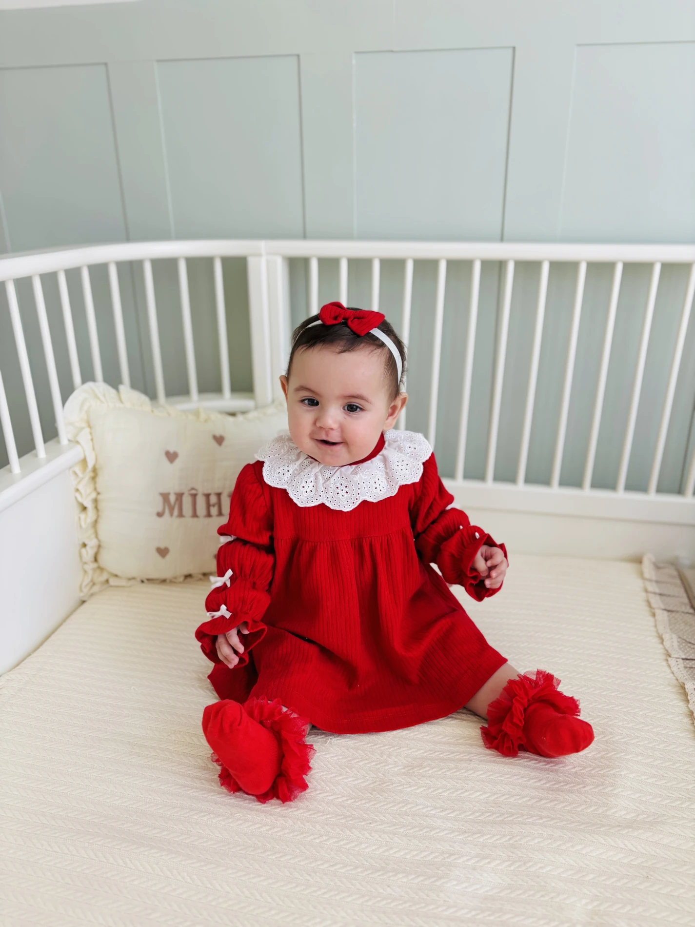 Flora  Fisto Yaka Detaylı Fiyonk Kollu %100 Pamuk Premium Kalite Bandanalı 2’li Elbise Set