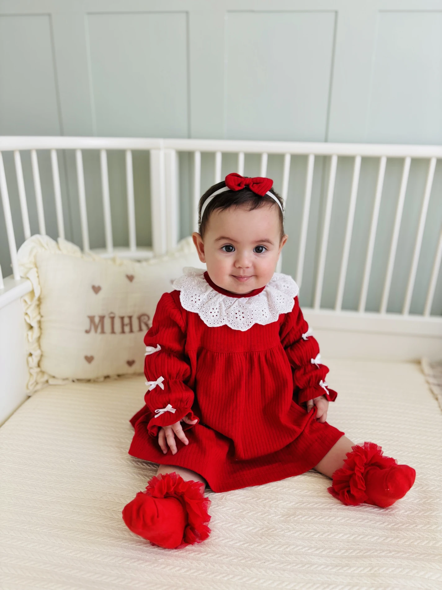 Flora  Fisto Yaka Detaylı Fiyonk Kollu %100 Pamuk Premium Kalite Bandanalı 2’li Elbise Set