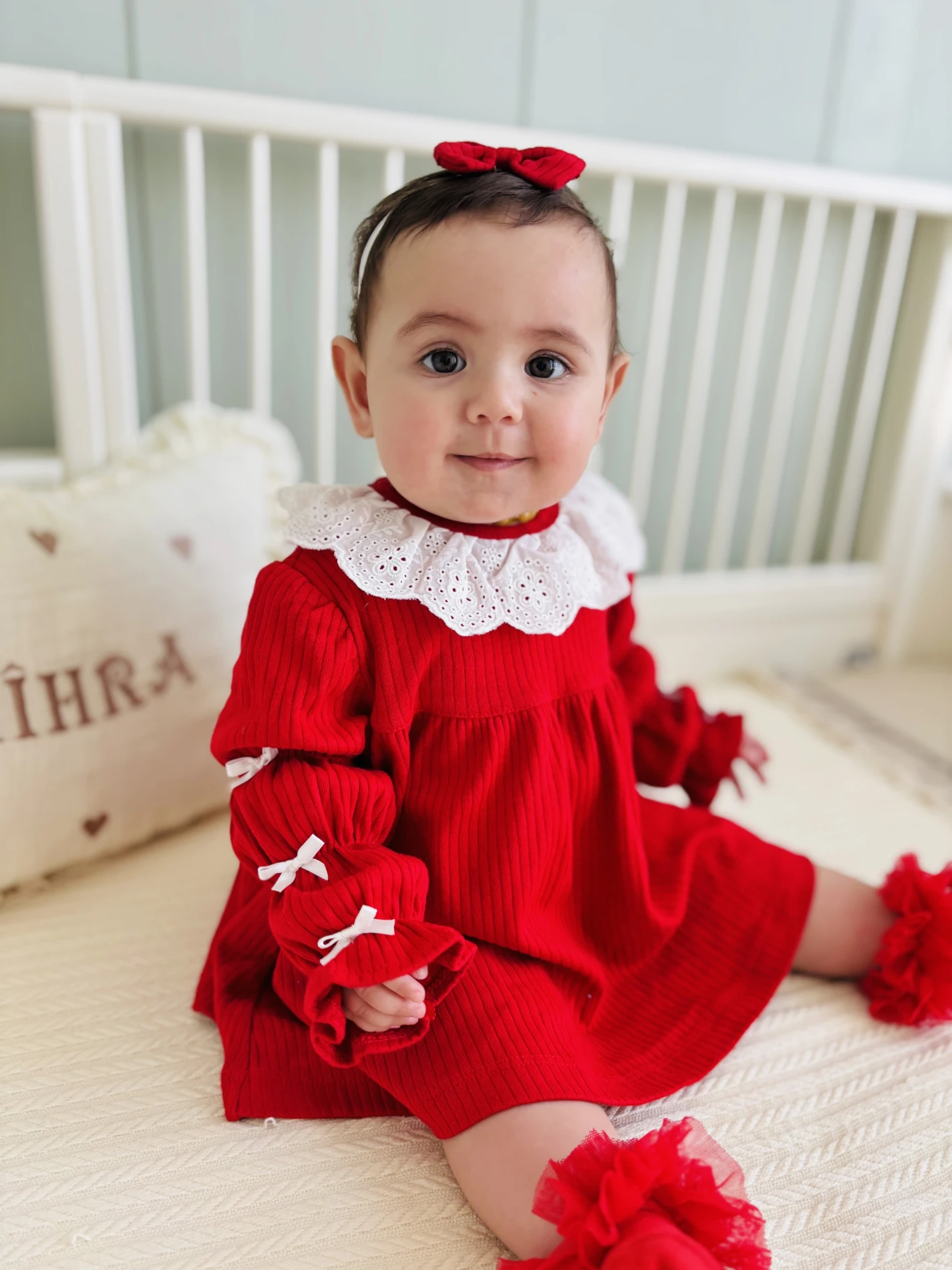 Flora  Fisto Yaka Detaylı Fiyonk Kollu %100 Pamuk Premium Kalite Bandanalı 2’li Elbise Set