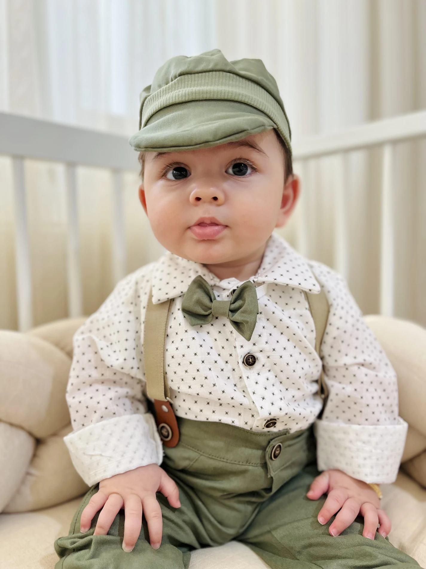 Gabardin Pantalon Keten Gömlekli Kasketli Askı Kemerli Papyonlu 5’li Premium Kalite Takım