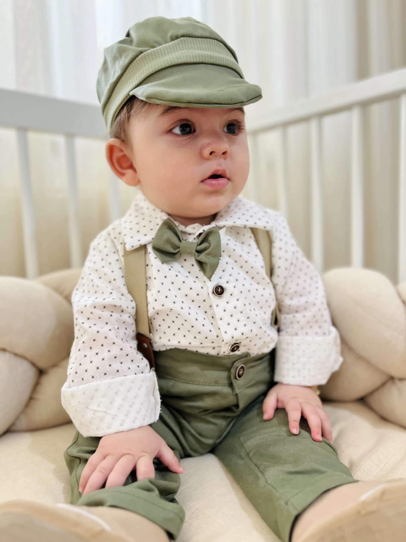 Gabardin Pantalon Keten Gömlekli Kasketli Askı Kemerli Papyonlu 5’li Premium Kalite Takım