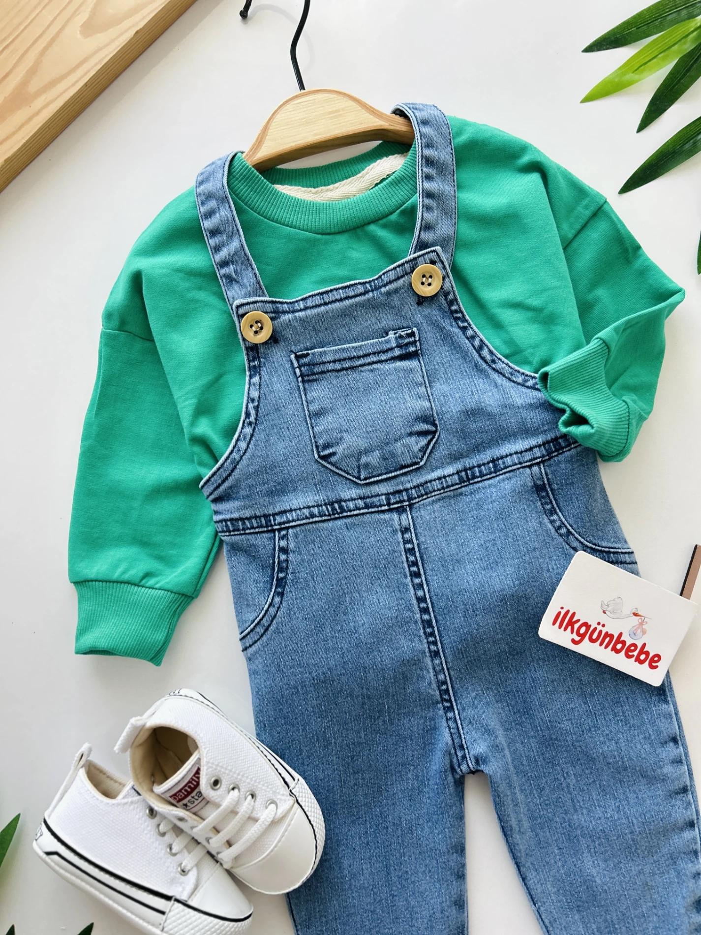 Likralı Yumuşacık Denim Esnek Kot Salopetli Sweatli 2’li Cool Unisex Takım
