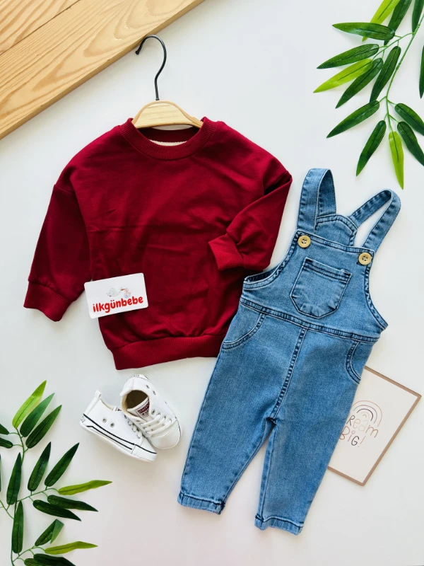 Likralı Yumuşacık Denim Esnek Kot Salopetli Sweatli 2’li Cool Unisex Takım