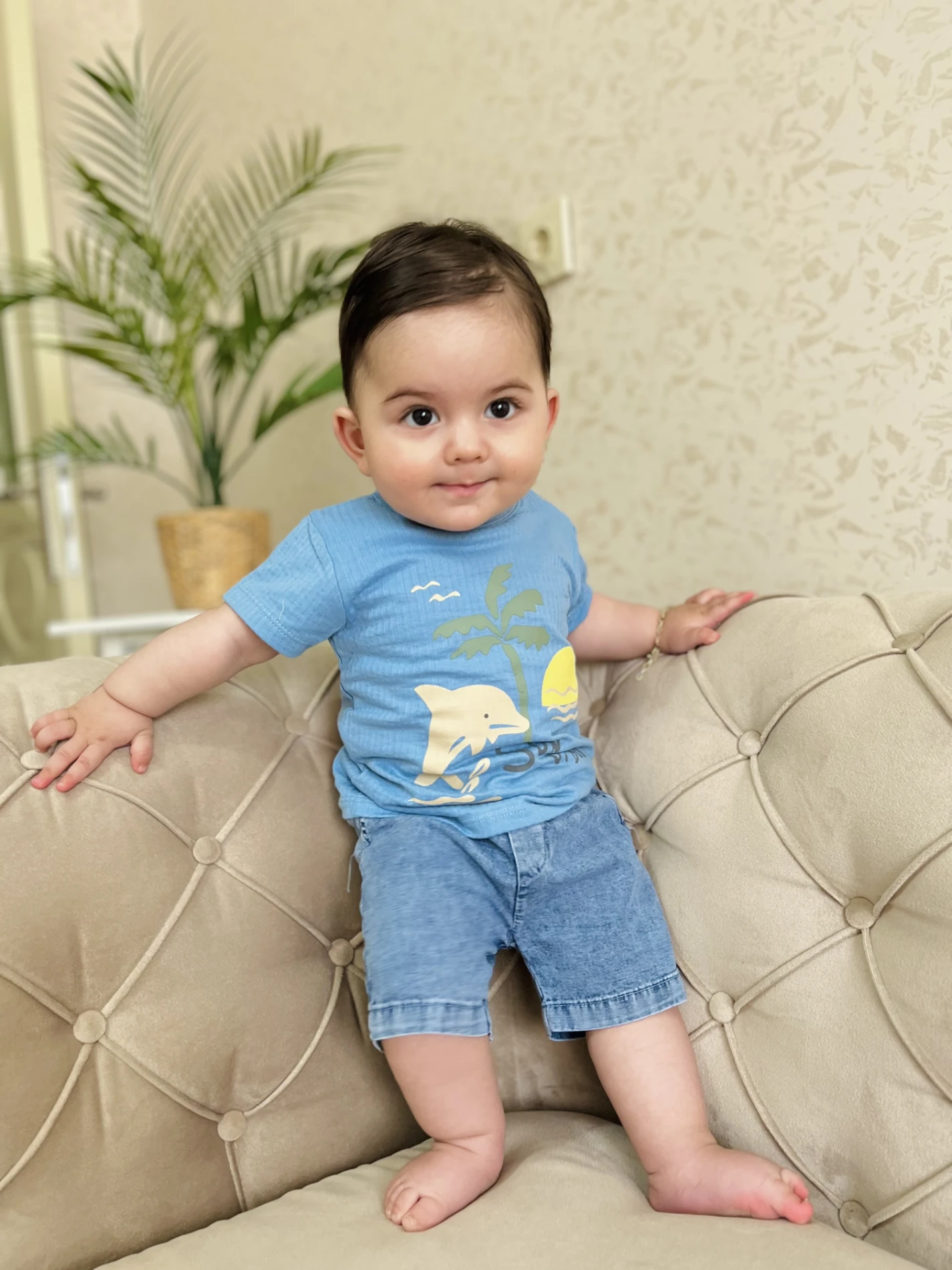 Sun Vibes Nefes Alan %100 Pamuk Tişörtlü Kot Şortlu Takım