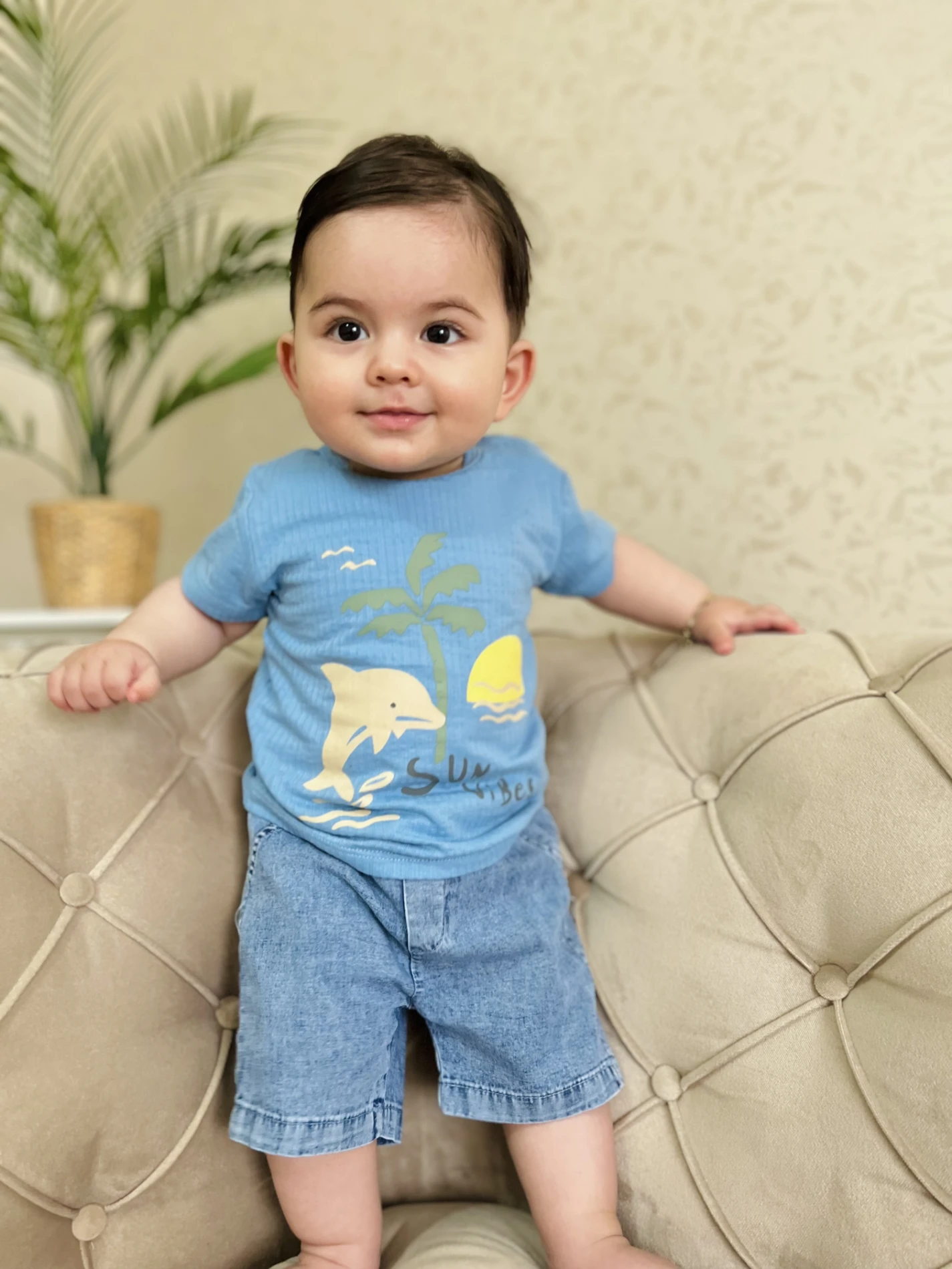 Sun Vibes Nefes Alan %100 Pamuk Tişörtlü Kot Şortlu Takım