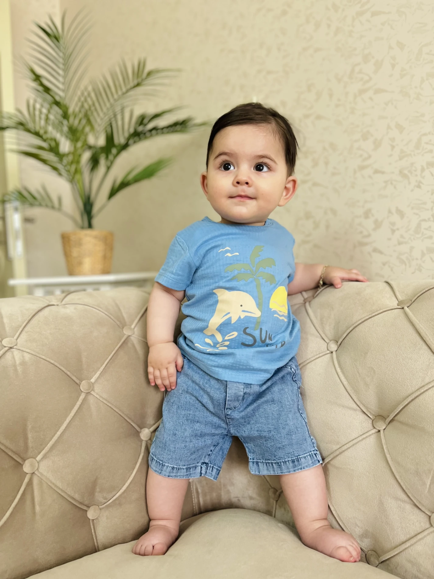 Sun Vibes Nefes Alan %100 Pamuk Tişörtlü Kot Şortlu Takım