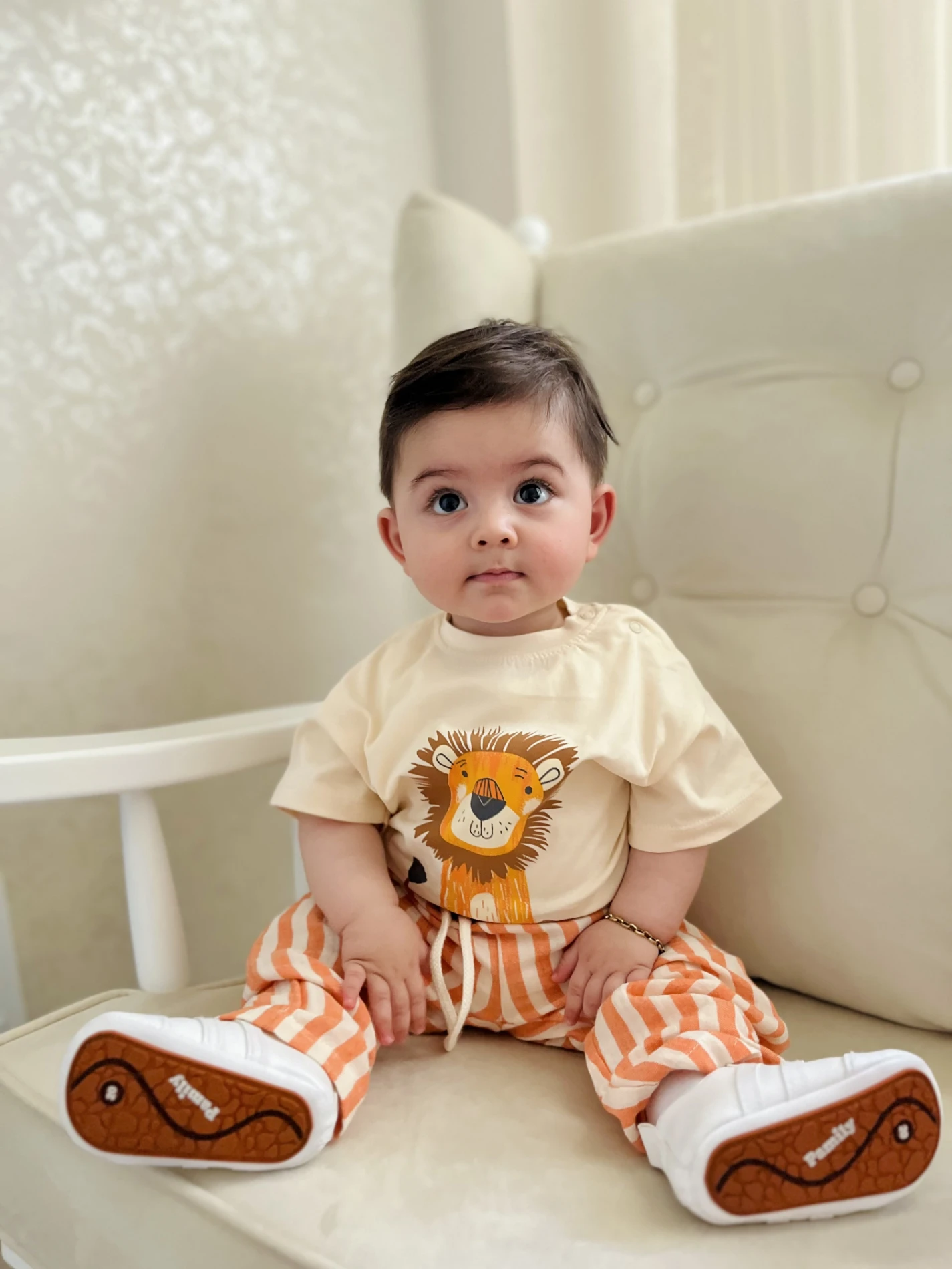 Aslan Figürlü Çizgili Müslin Kumaş 2’li Takım