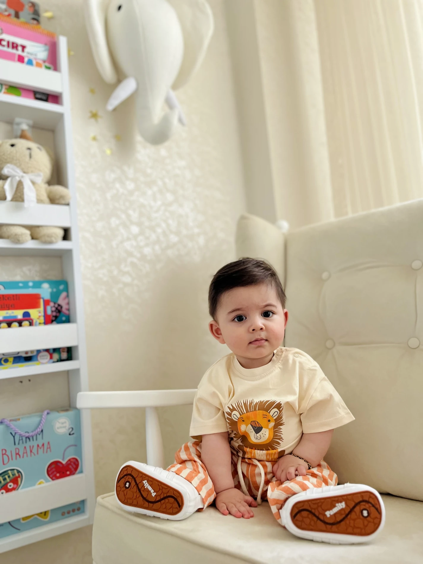 Aslan Figürlü Çizgili Müslin Kumaş 2’li Takım