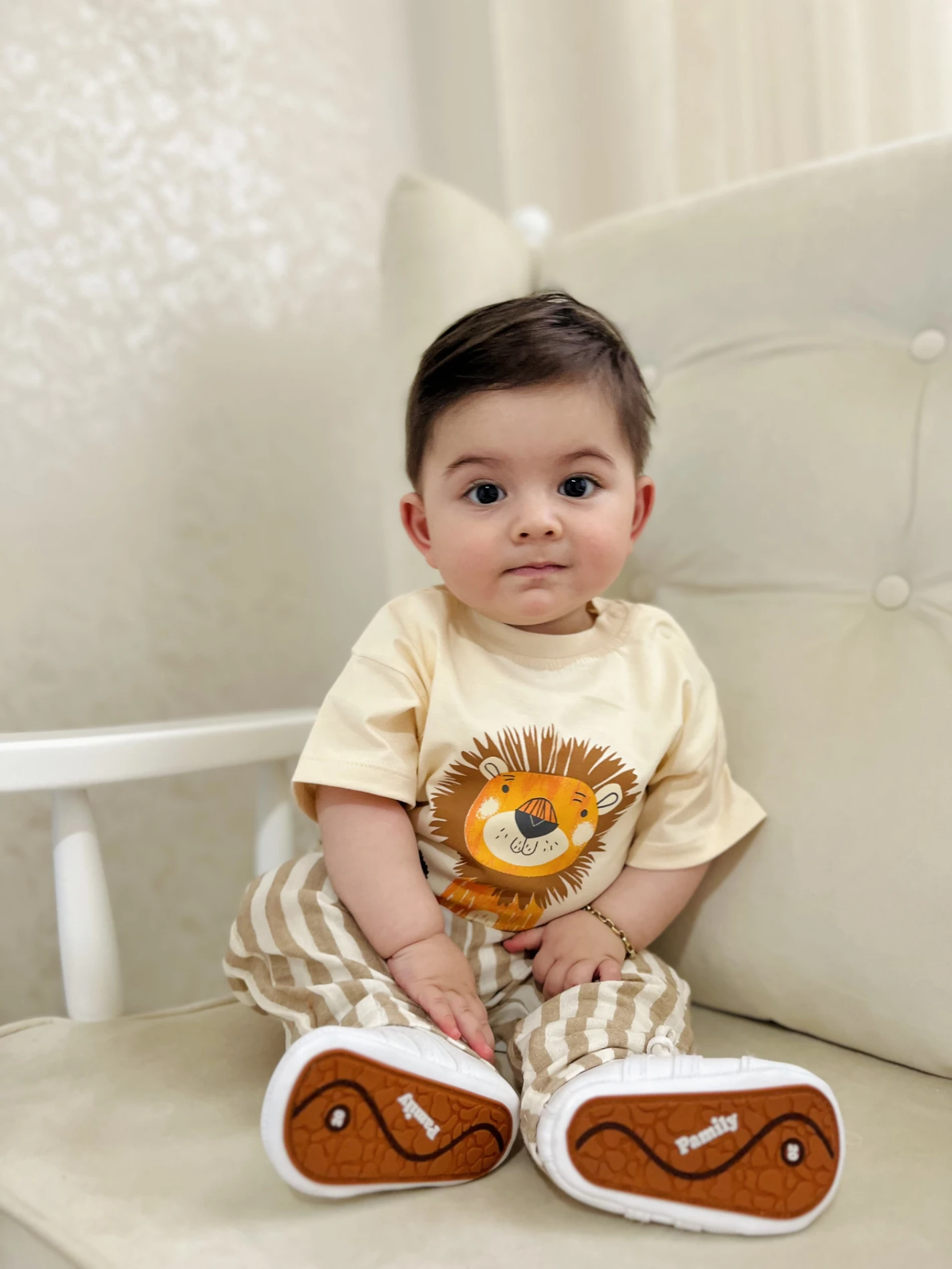 Aslan Figürlü Çizgili Müslin Kumaş 2’li Takım