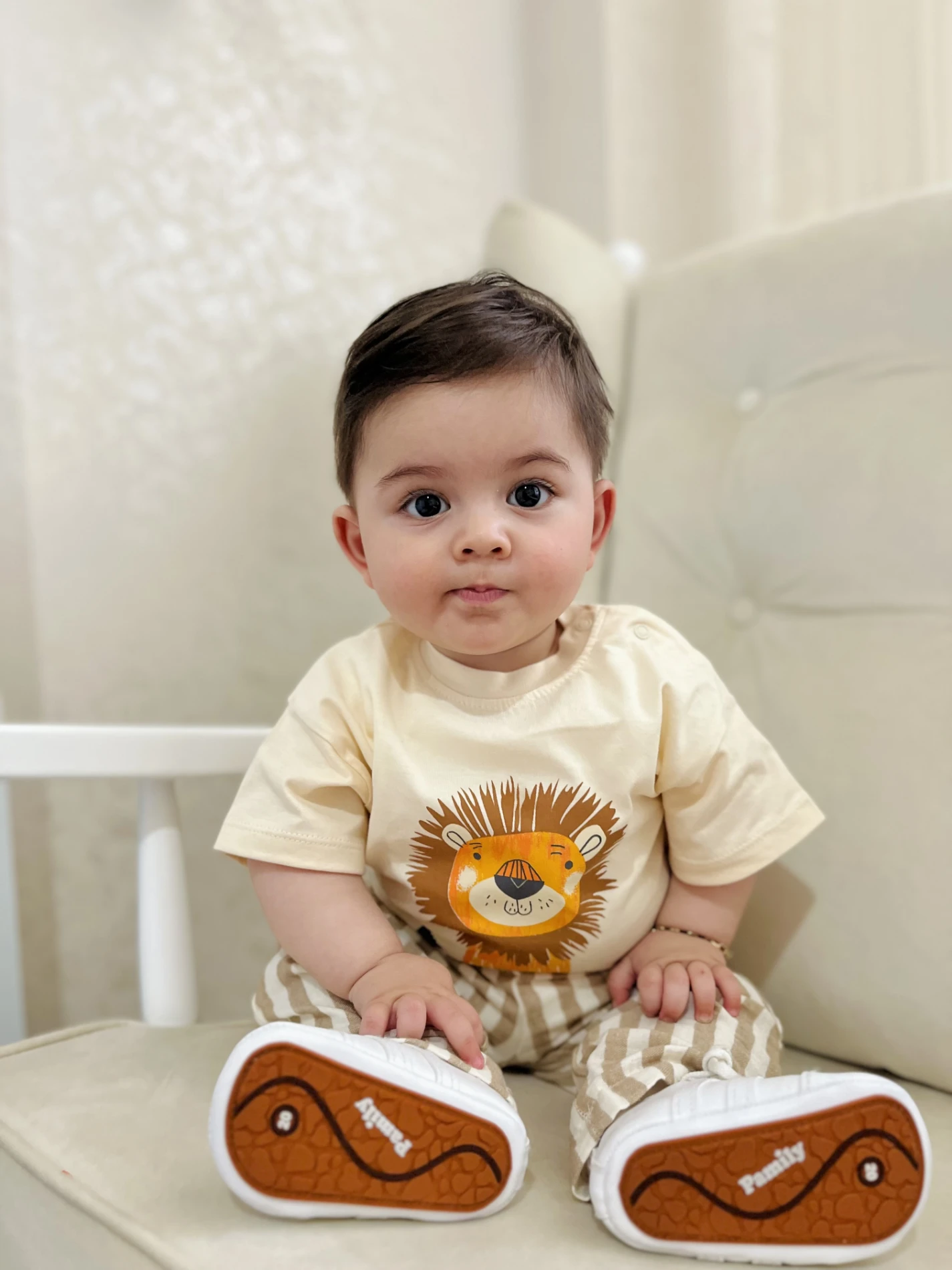 Aslan Figürlü Çizgili Müslin Kumaş 2’li Takım