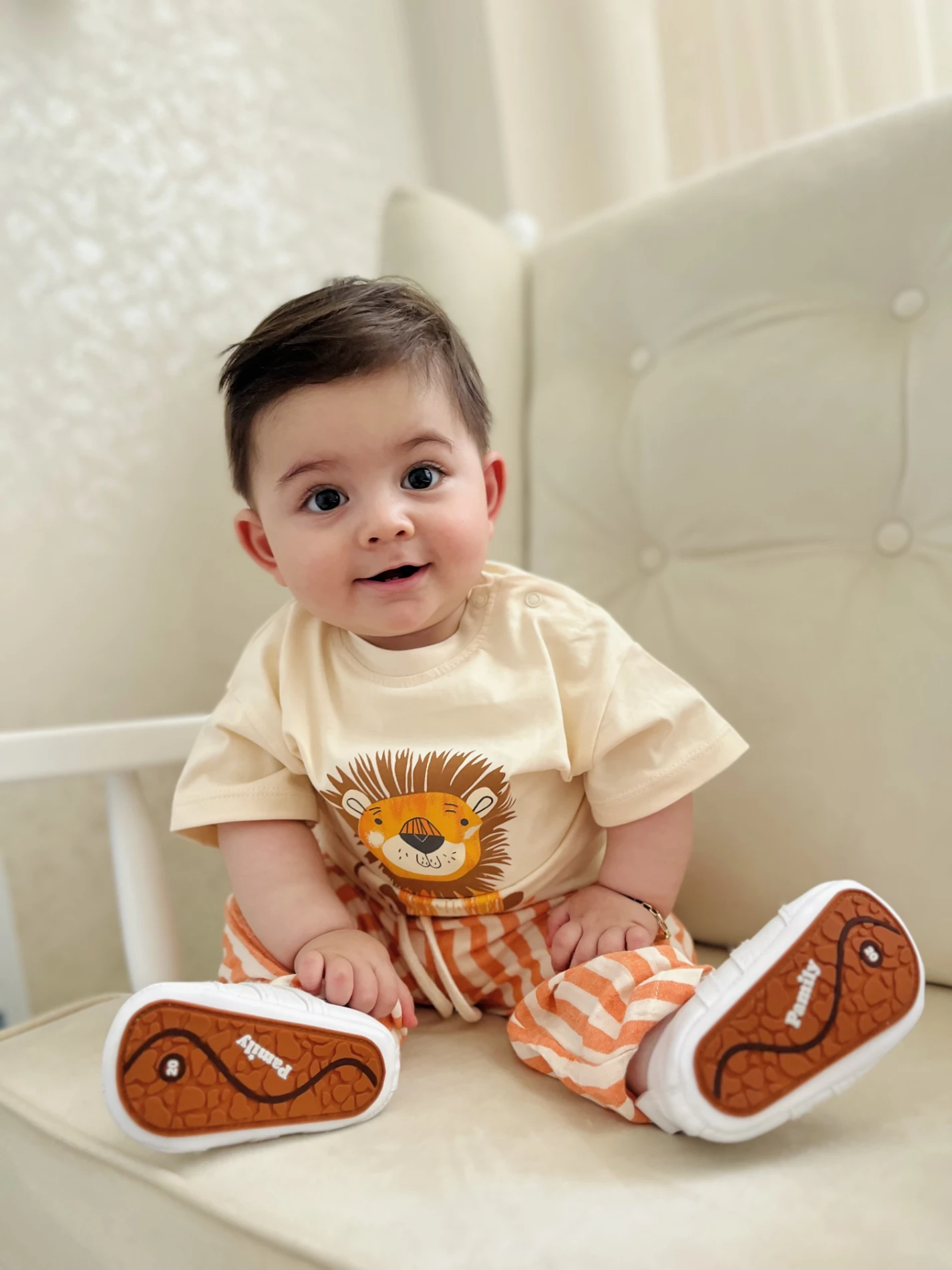 Aslan Figürlü Çizgili Müslin Kumaş 2’li Takım