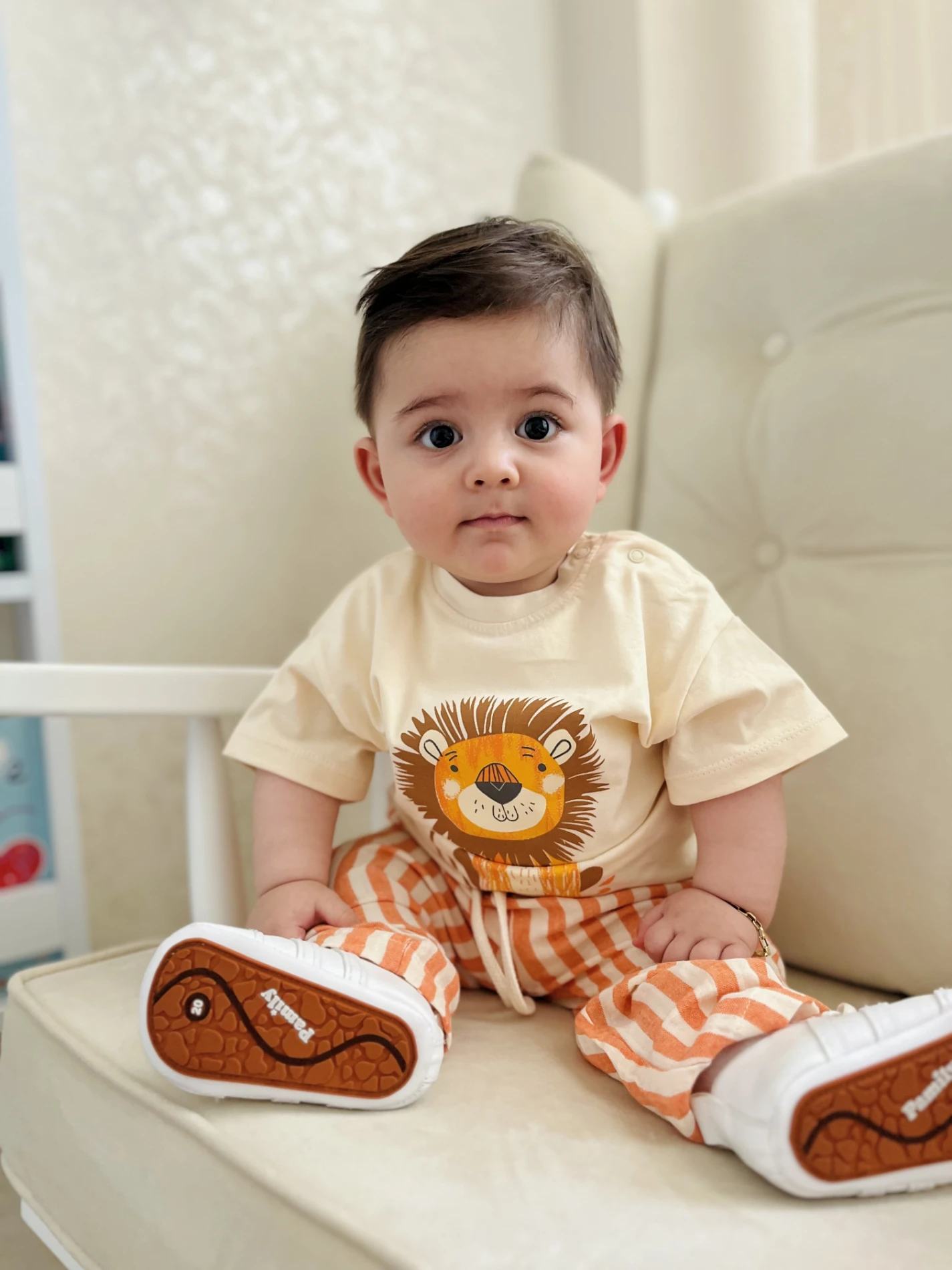 Aslan Figürlü Çizgili Müslin Kumaş 2’li Takım