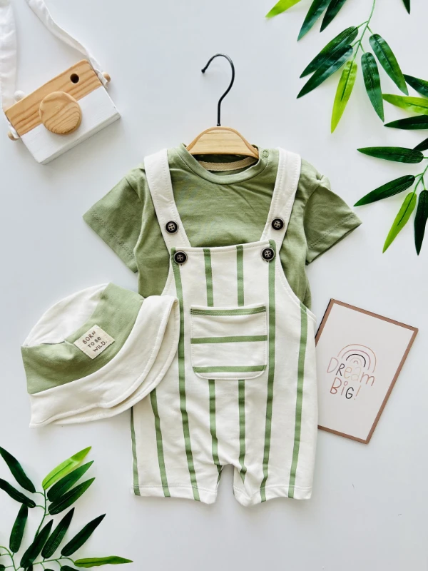 Çizgili Safari Şapkalı Omuzdan Çıtçıtlı Badili Yazlık Slopet Takım