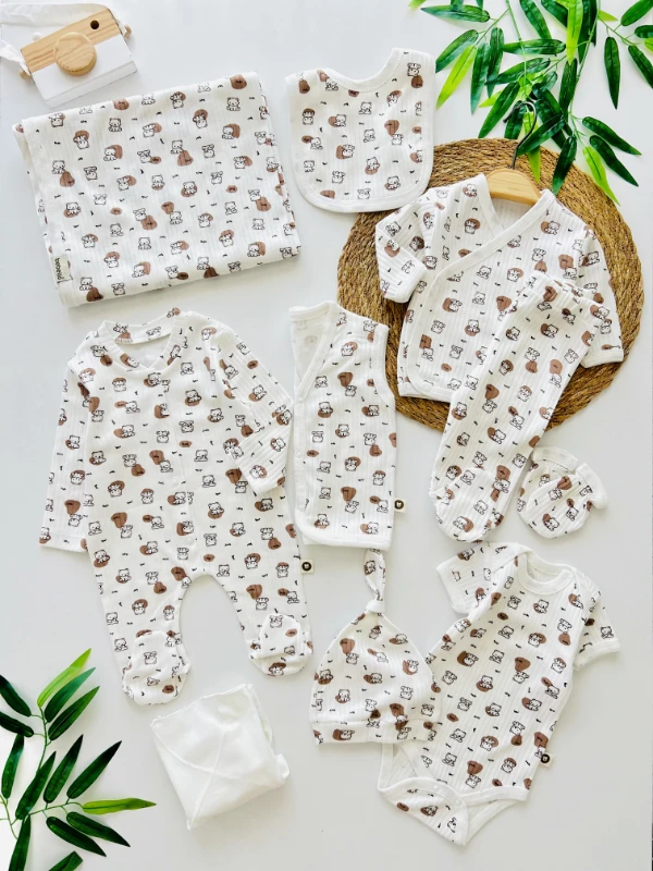 Minik Teddy  Desenli 10 Parça Yenidoğan %100 Pamuk Yumuşacık Set