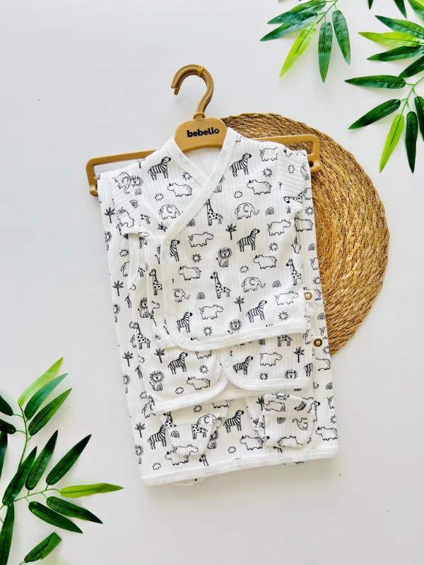 Safari   Desenli 10 Parça Yenidoğan %100 Pamuk Yumuşacık Set