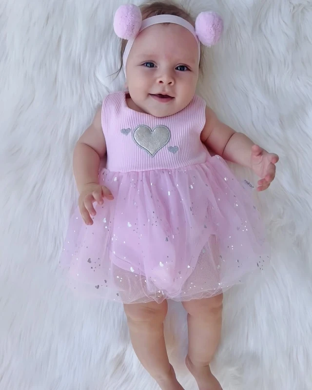 Kalp Desenli Tüllü Kendinden Zıbınlı Elbise