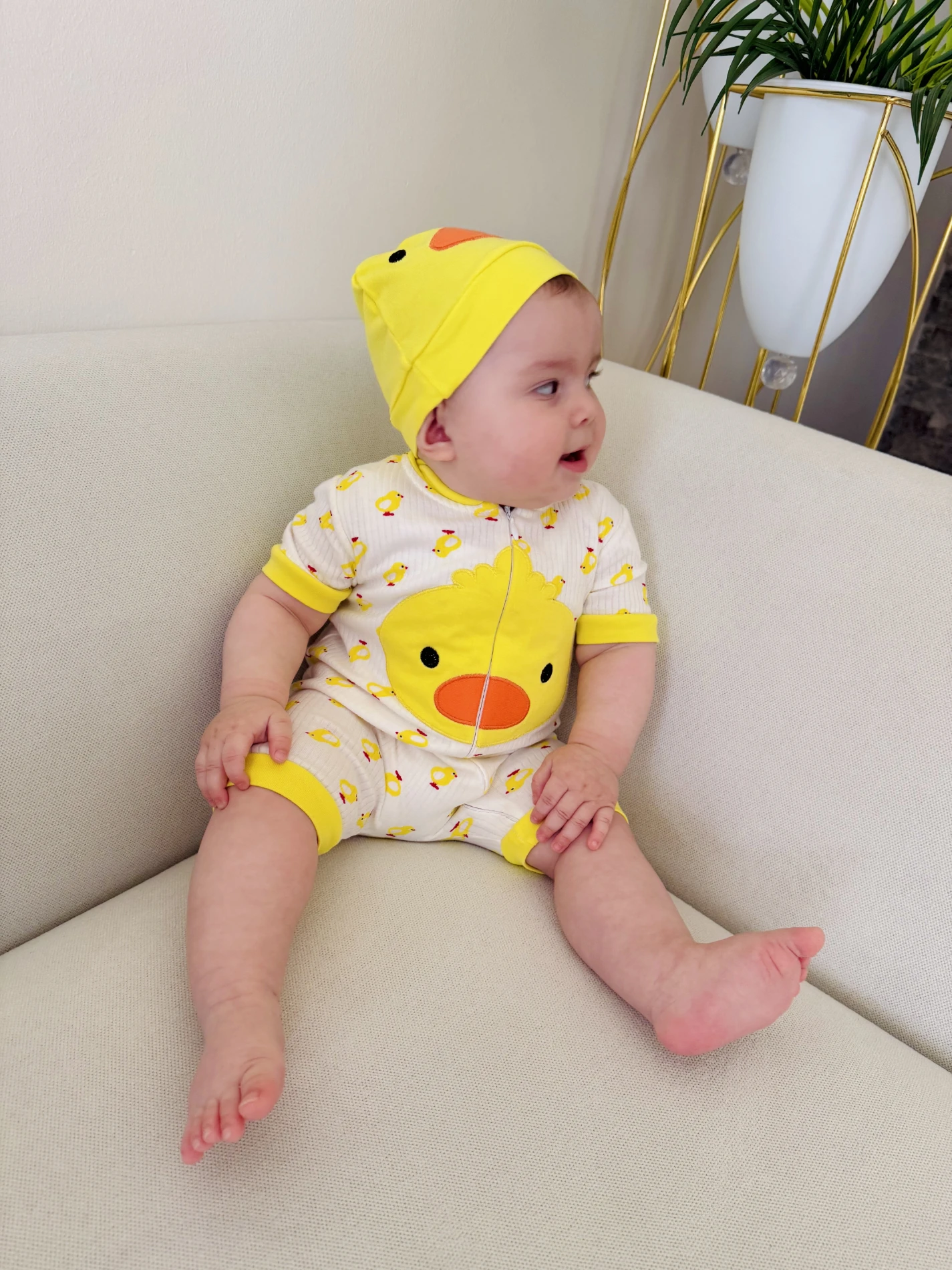 Minik Civciv Desenli %100 Pamuk Yumuşacık Unisex Tulum Set