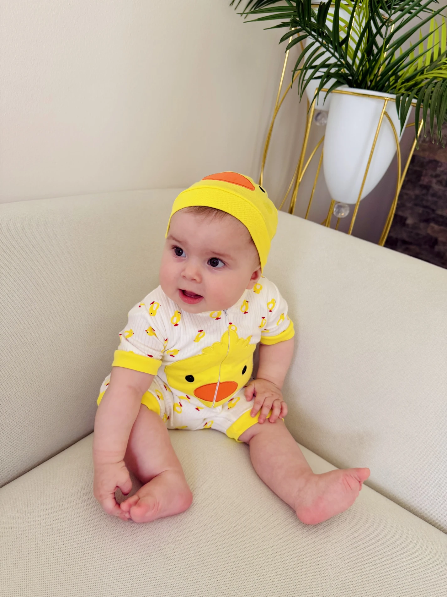 Minik Civciv Desenli %100 Pamuk Yumuşacık Unisex Tulum Set