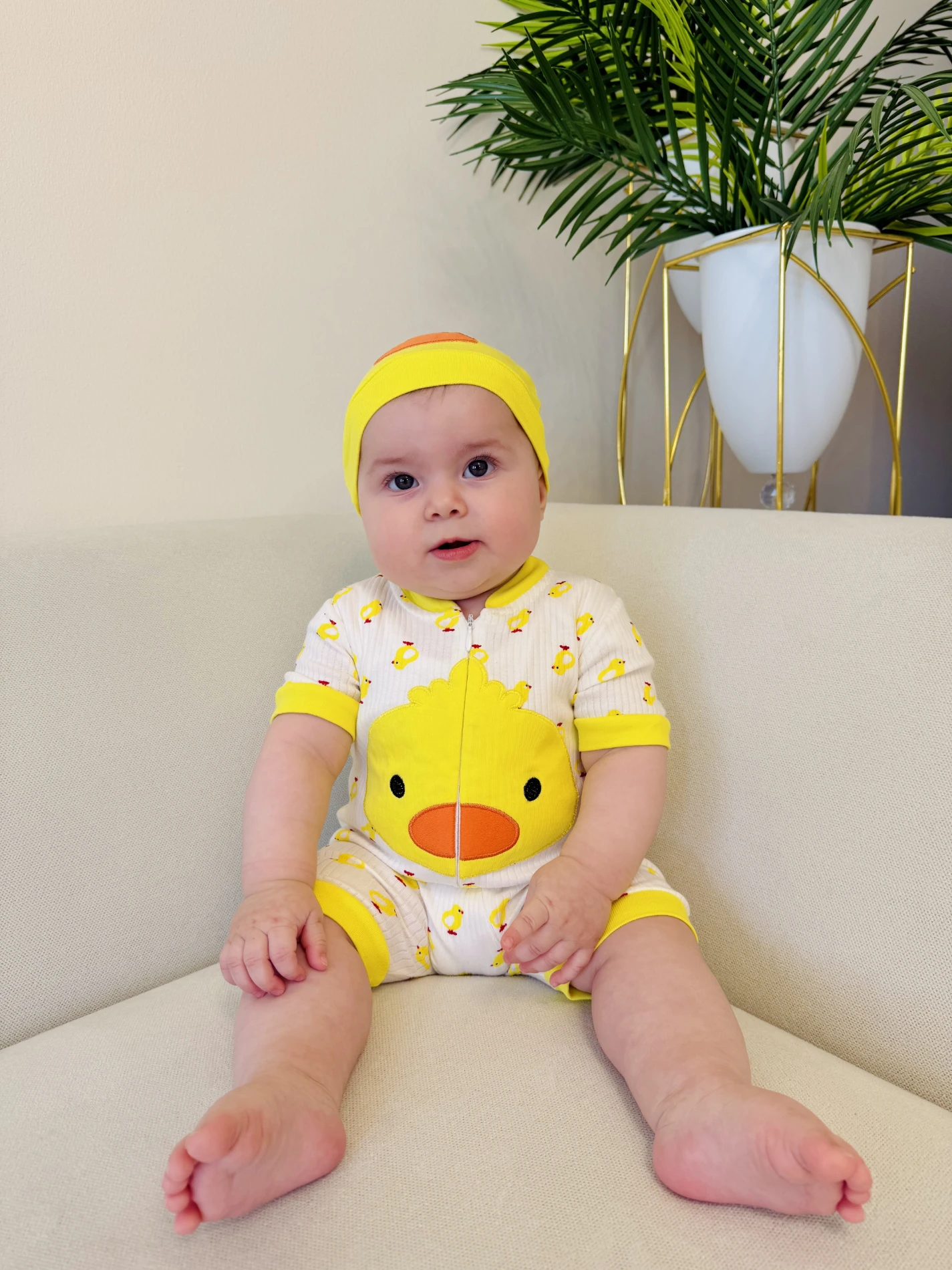 Minik Civciv Desenli %100 Pamuk Yumuşacık Unisex Tulum Set