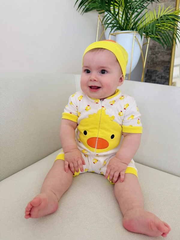 Minik Civciv Desenli %100 Pamuk Yumuşacık Unisex Tulum Set