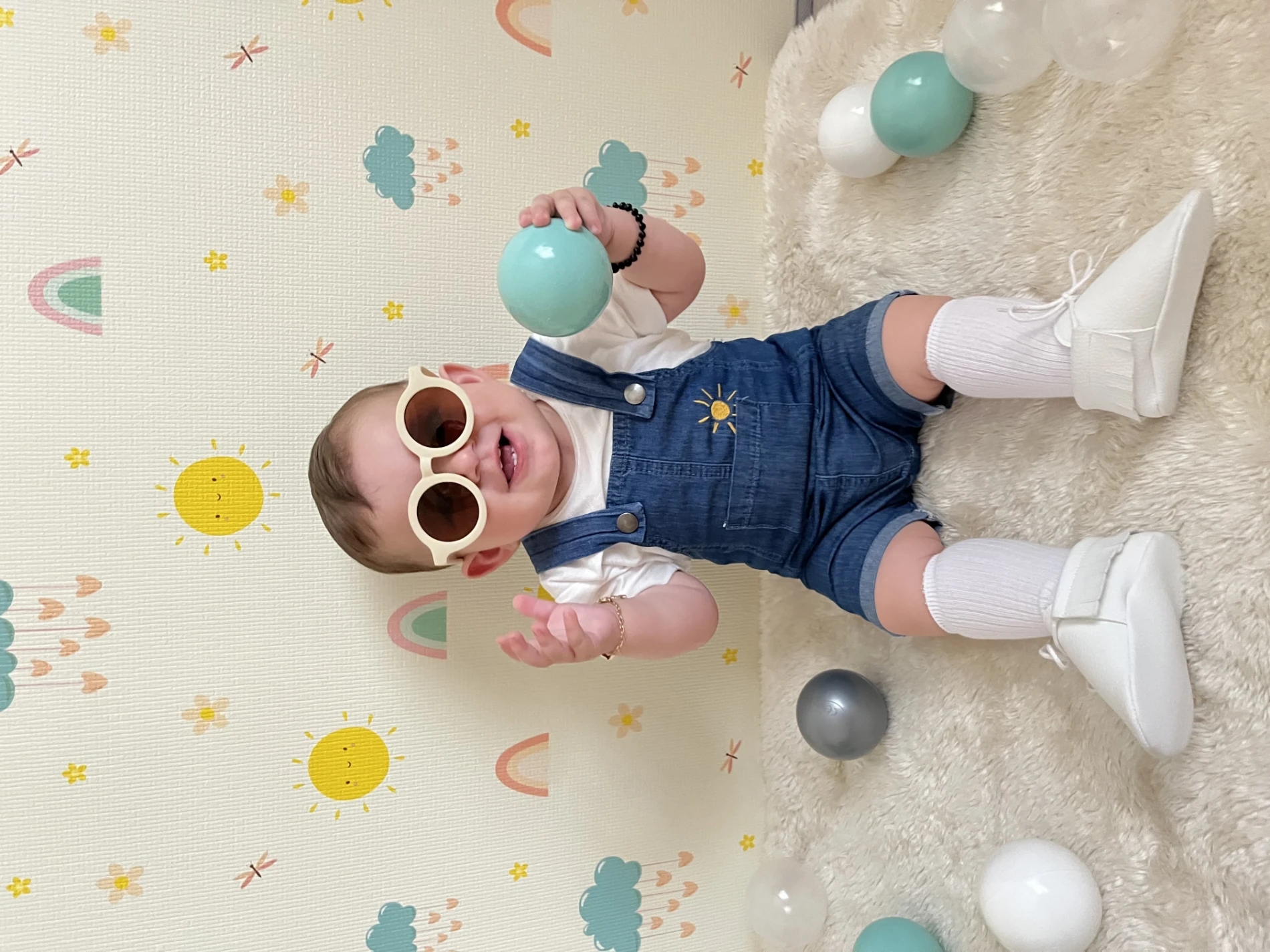 Güneş Temalı Denim Kot Salopetli %100 Pamuk Tişörtlü 2’li Takım